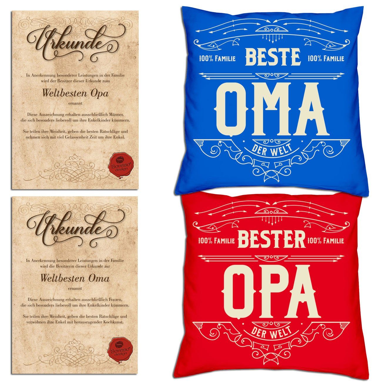 Urkunden, mit Soreso® für Großeltern Beste Opa Dekokissen Bester royal-blau Weihnachtsgeschenk Kissen-Set Oma