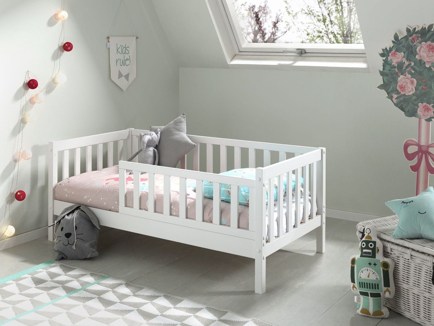 Natur24 Einzelbett Juniorbett 70 x 140 cm Kiefer Weiß