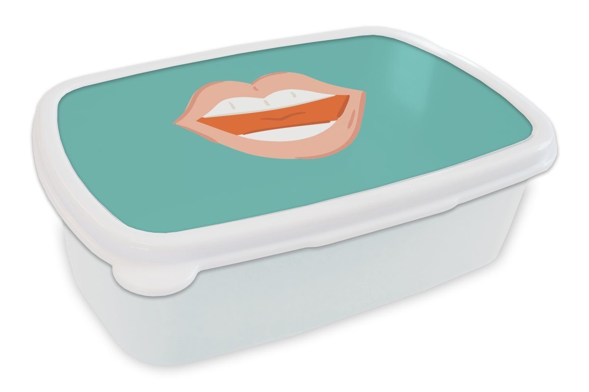 und und Lunchbox Blau Brotdose, für Brotbox Erwachsene, - weiß Lippenstift, Kunststoff, Mädchen Mund Kinder - (2-tlg), MuchoWow für Jungs