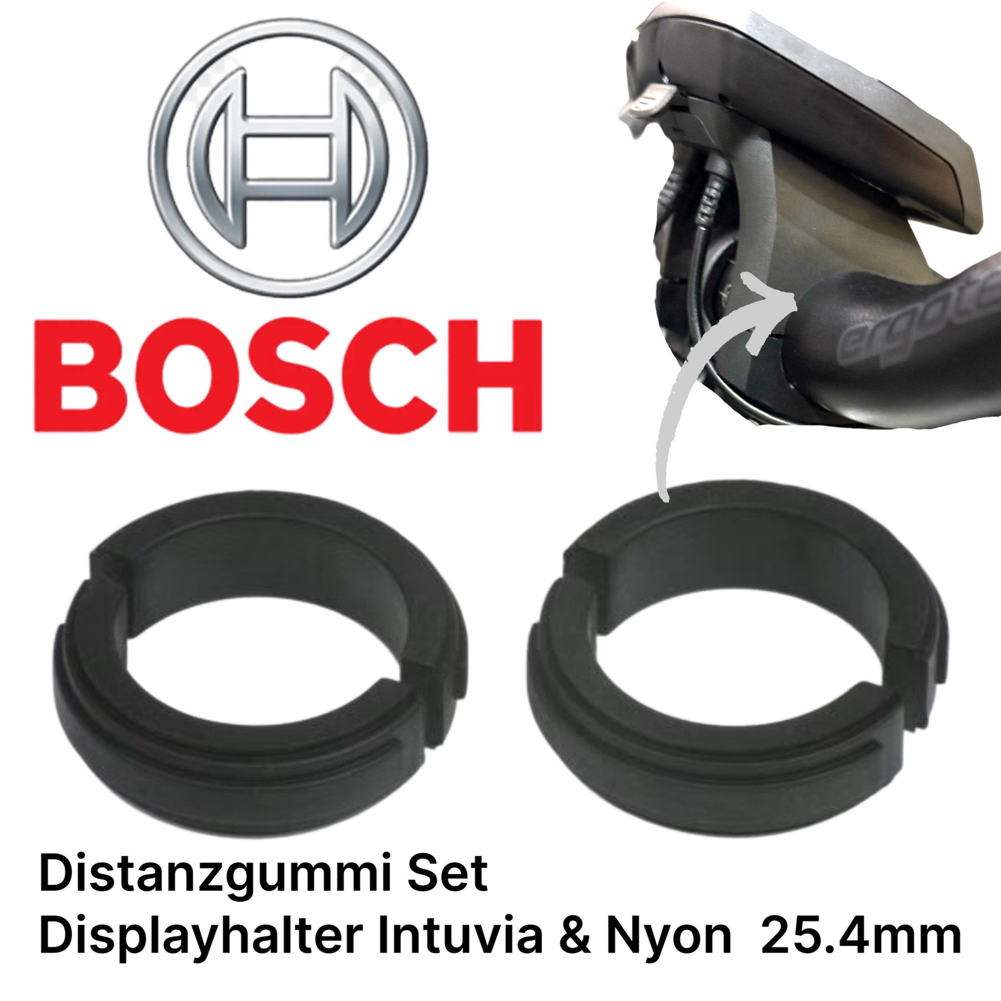 Fahrradkurbel Bosch Distanzgummi-Set Displayhalter 25,4 mm für Intuvia und Nyon