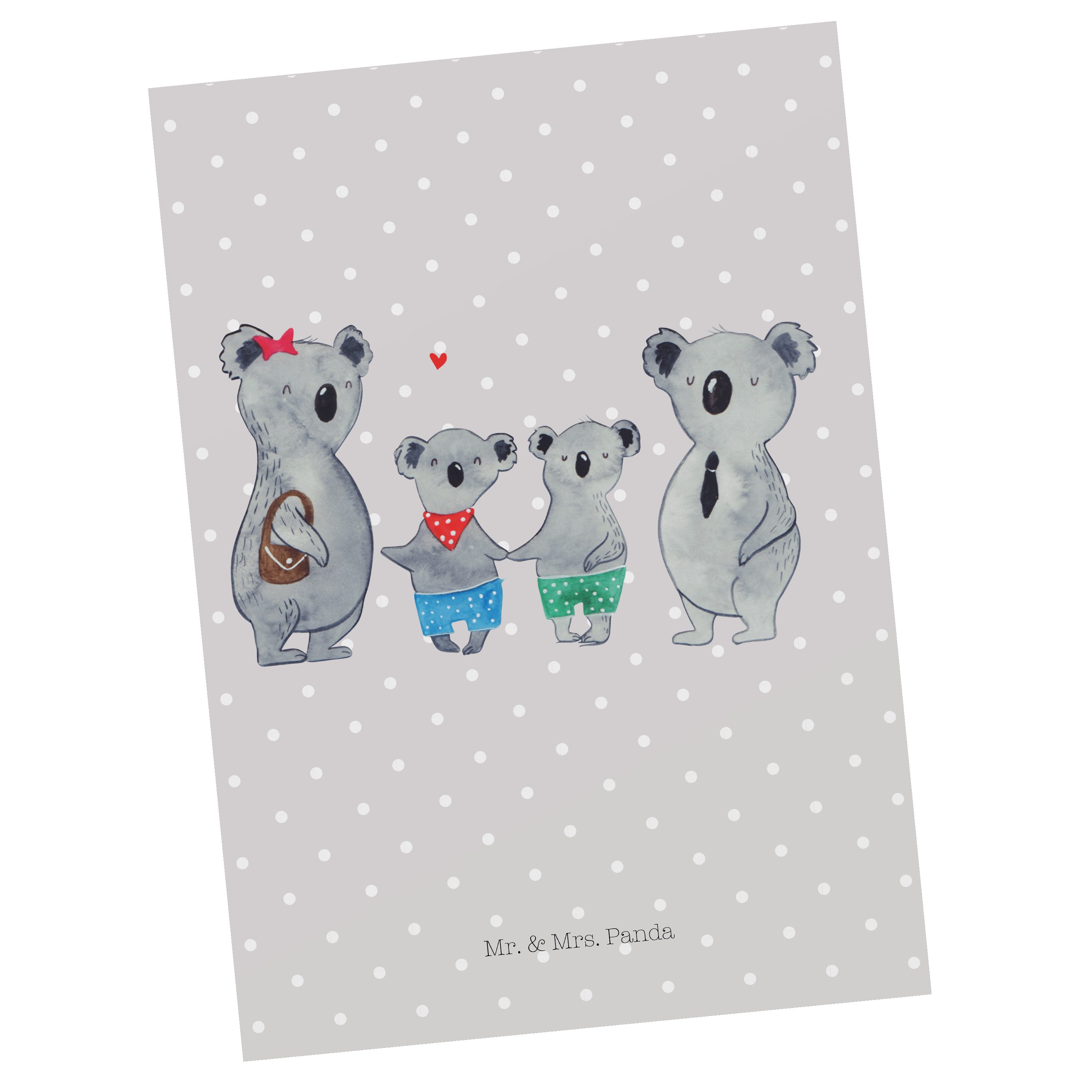 Mr. & Mrs. Panda Postkarte Koala Familie zwei - Grau Pastell - Geschenk, beste Familie, Ansichts