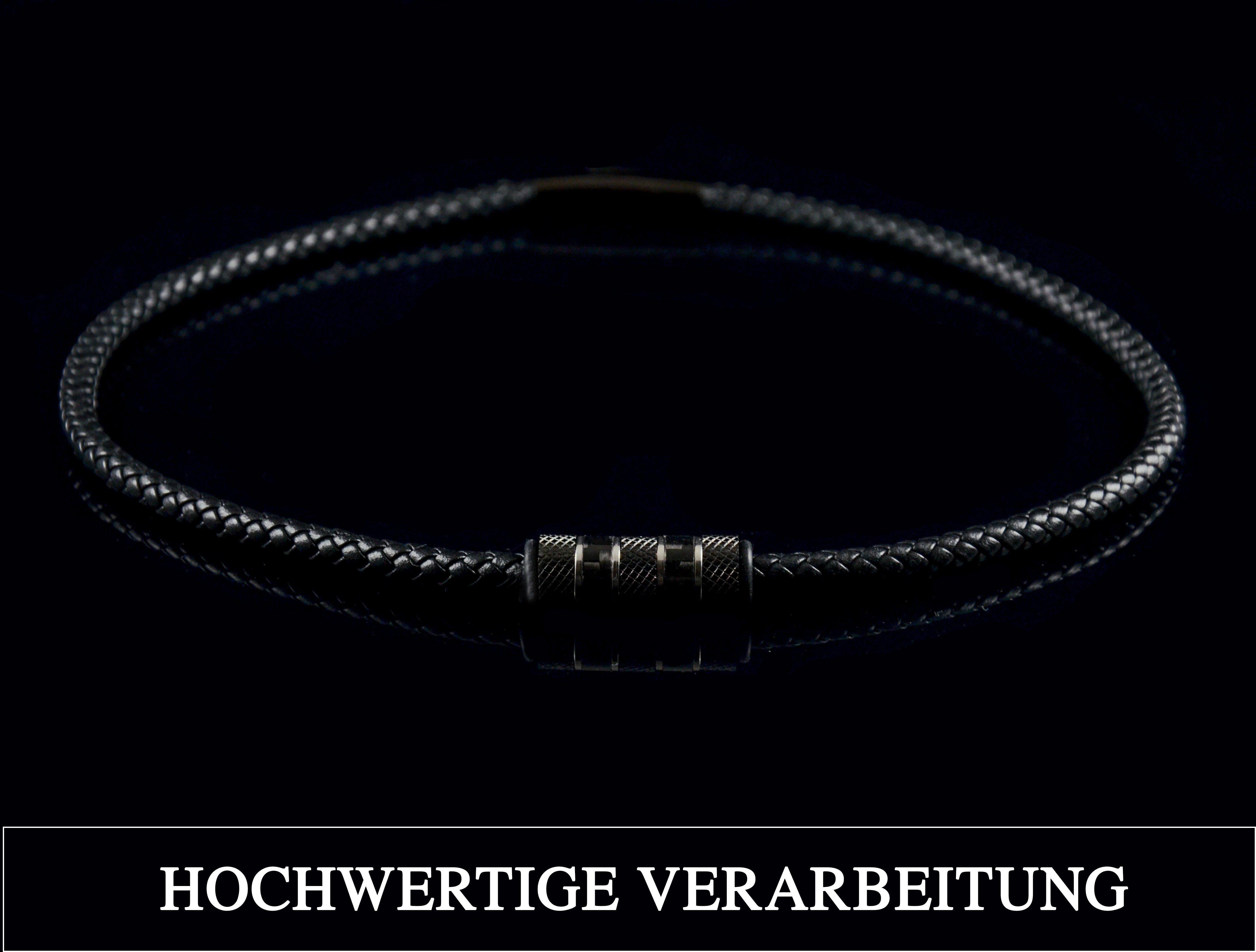 David Galvani Kette mit Anhänger Herren Lederkette Schwarz mit Edelstahl Beads, Handmade in Deutschland
