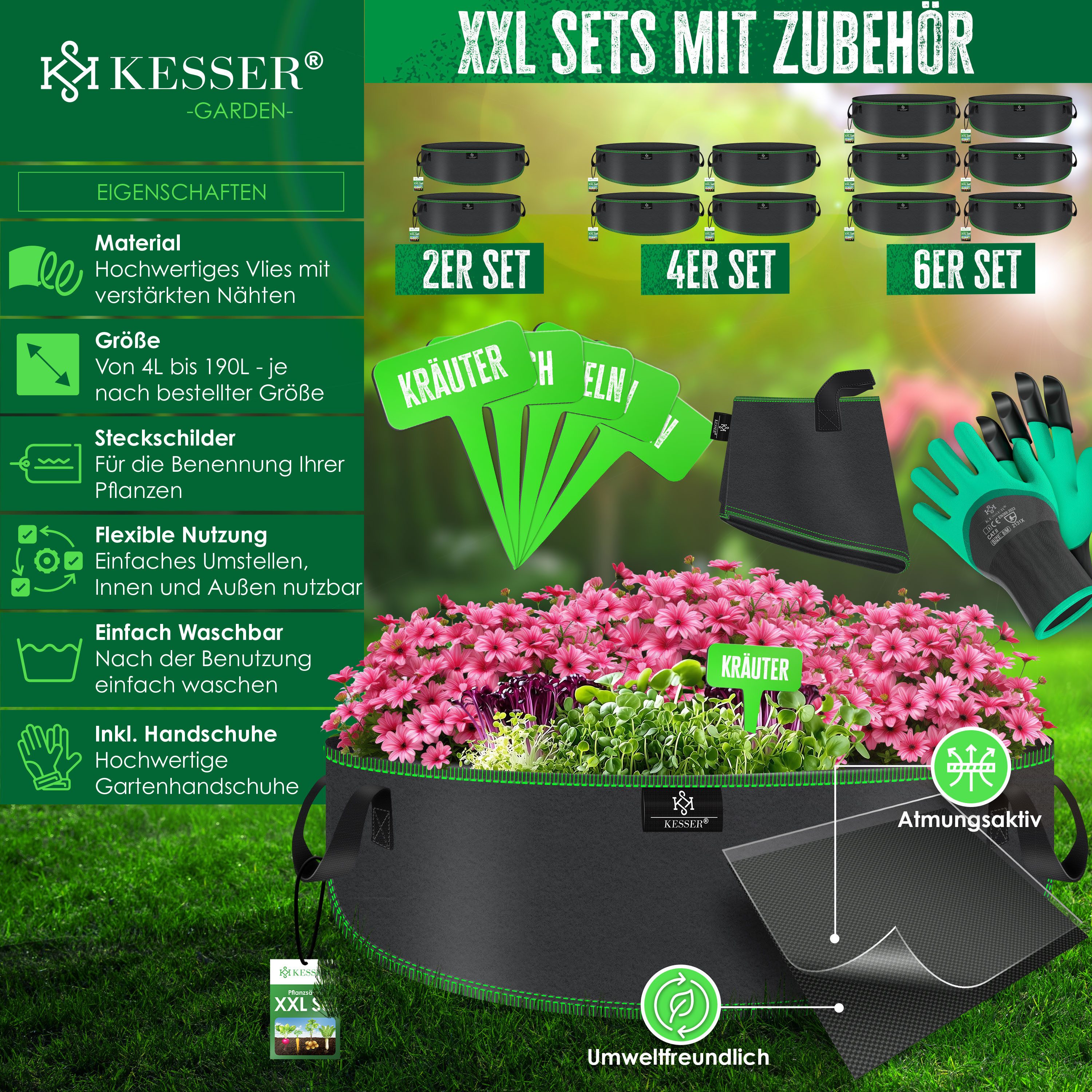 KESSER Pflanzkübel, Pflanzsäcke aus Vlies Kartoffel Pflanzsack Pflanztasche