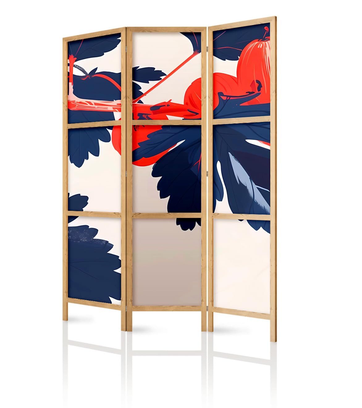 framed concept Paravent, Raumteiler Holz Japan-Motiv, 135x172 & 225x172 cm, einseitig