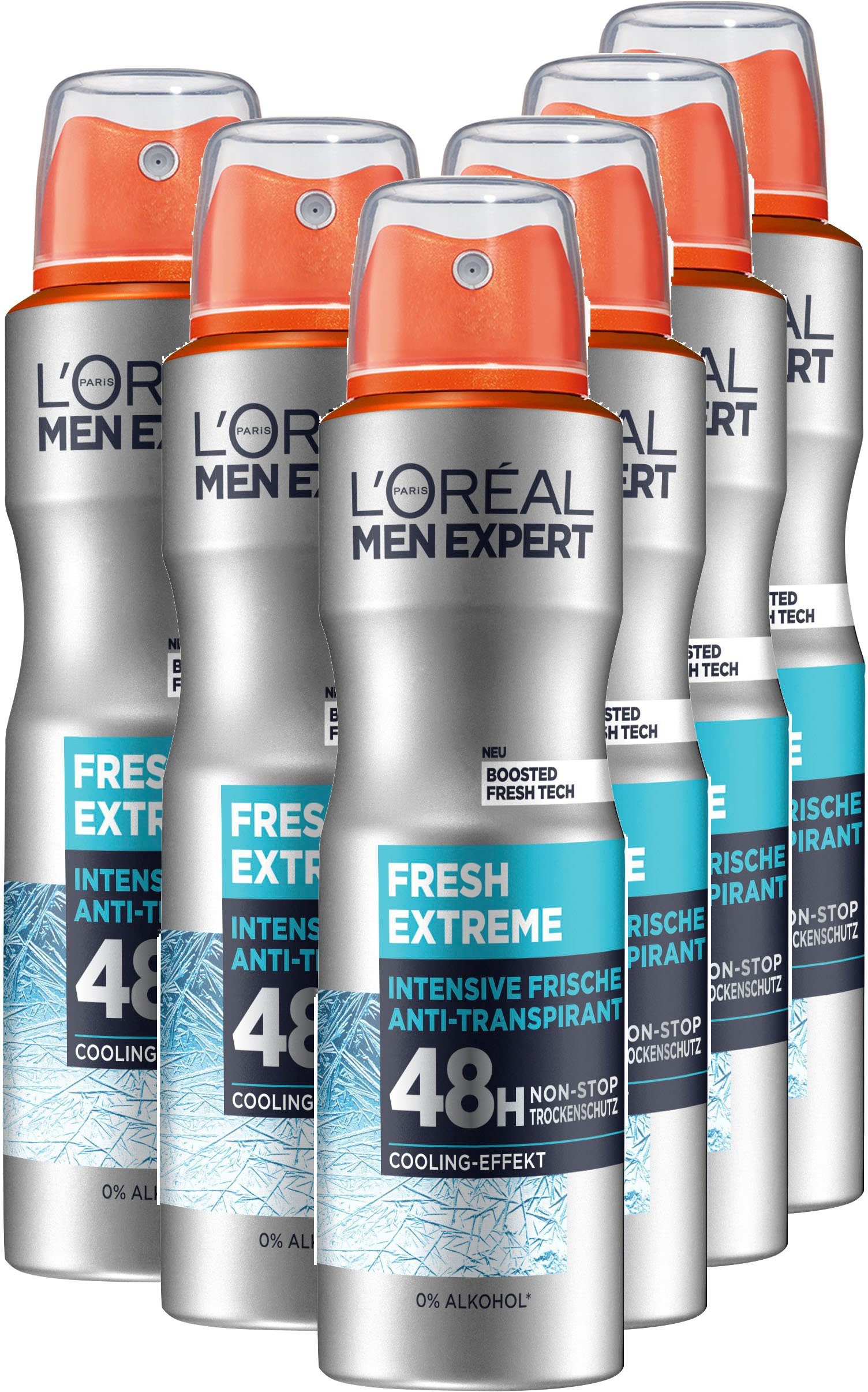 PARIS Deo-Spray Fresh Spray MEN 6-tlg. L'ORÉAL Packung, EXPERT Deo Extreme,