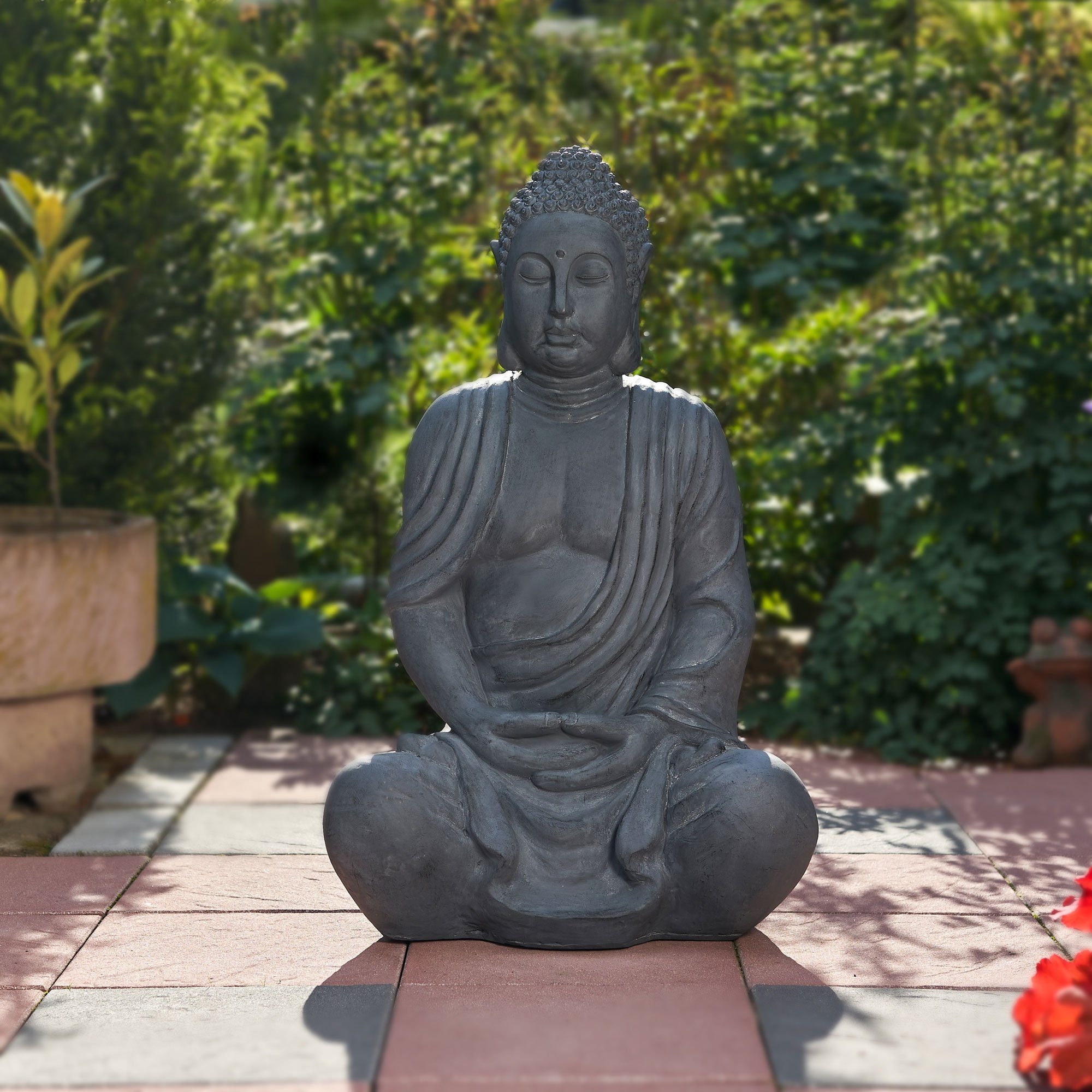 NEUSTEIN Buddhafigur XXXL Großer Buddha 100 cm Steinoptik Garten Deko Figur Skulptur