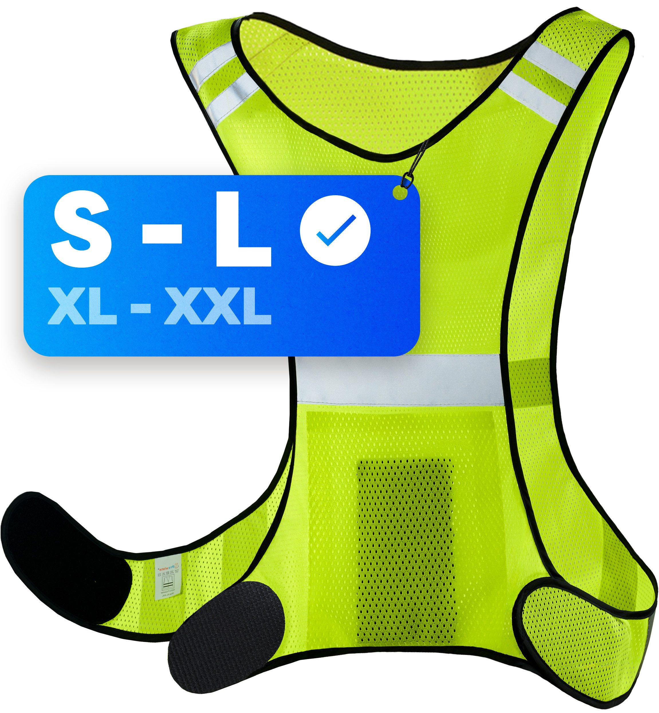 Prowiste Warnweste Laufweste S bis L (Unisex Einheitsgröße, 1-tlg) XS - L Sicherheitsweste für Damen & Herren - Atmungsaktiv - Leicht