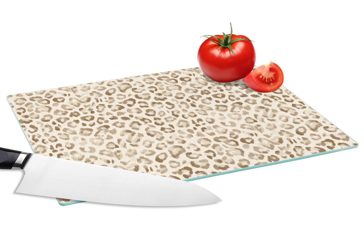 MuchoWow Schneidebrett Leopard - Klassisch - Beige, Glas, Schneidebrett Glas, Küchenbrett, Rutschfest, 28x20 cm