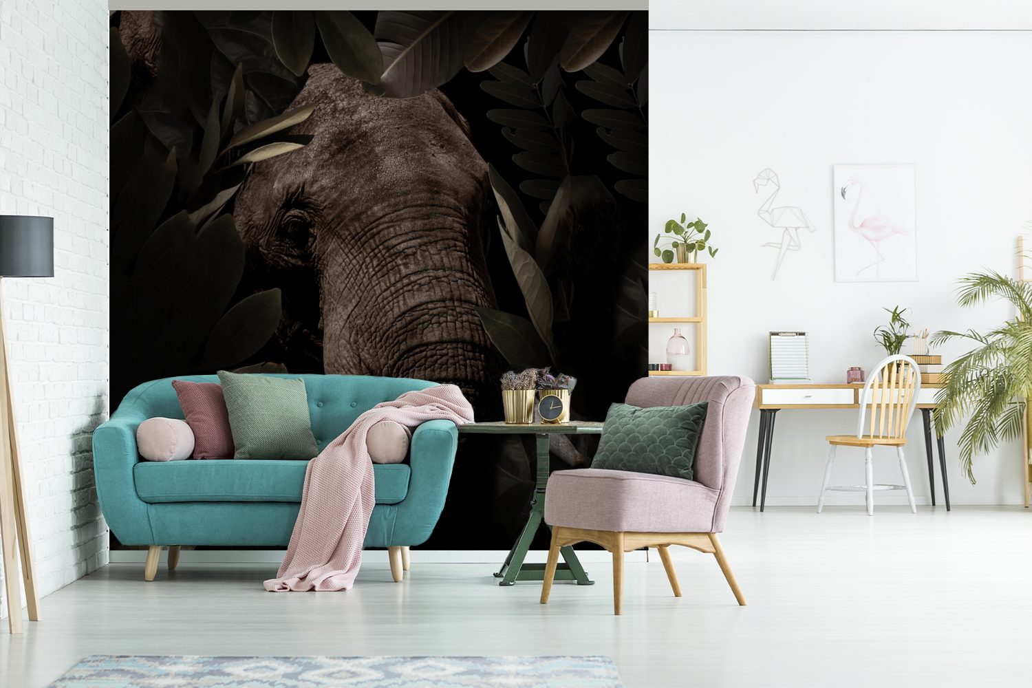MuchoWow Fototapete Elefant - Botanisch, bedruckt, Blätter - für oder Schlafzimmer, Wandtapete St), Tapete Tiere - (5 Vinyl Matt, Wohnzimmer