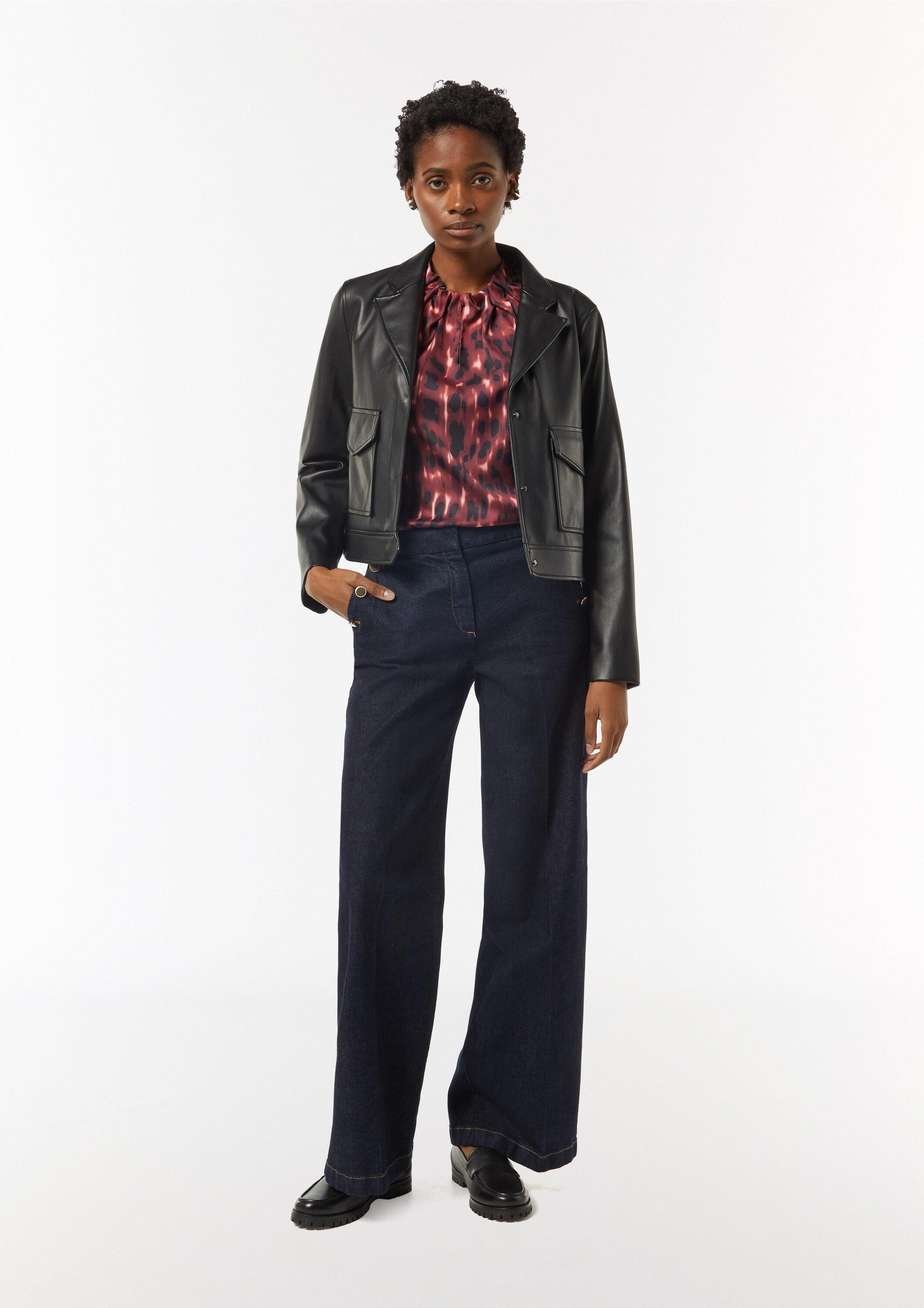 comma Blusentop Bluse Satinbluse mit Raffung