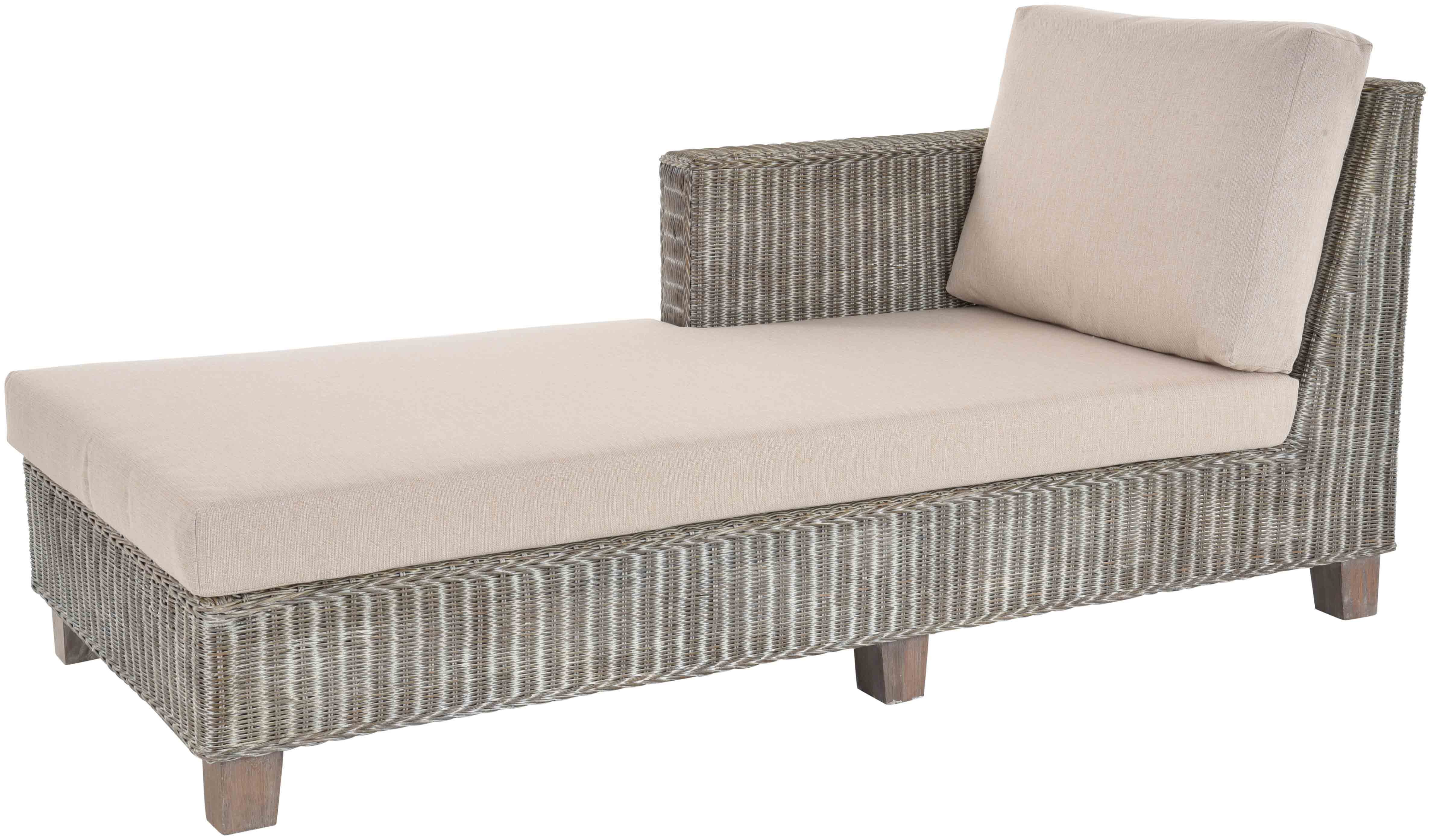 Krines Home Chaiselongue Moderne Recamiere Vermont Rattanliege Chaiselongue Liege mit Polster, handgeflochten auf stabilem Holzrahmen