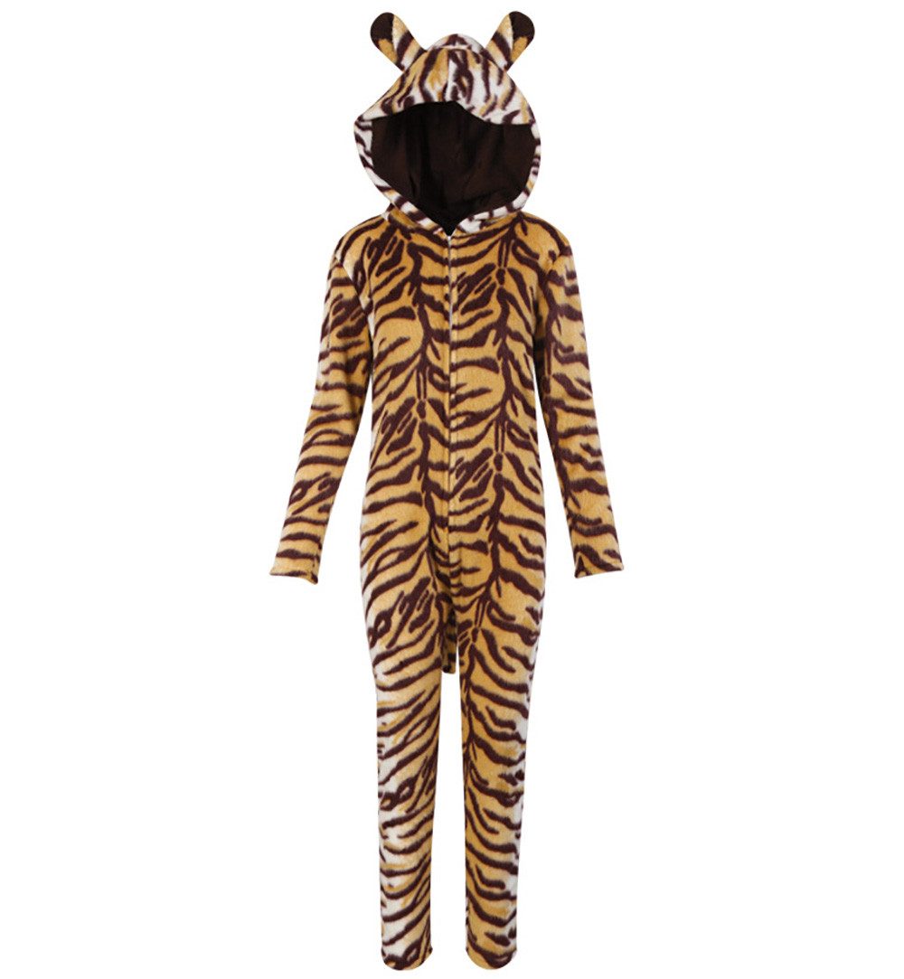 Fries Kostüm Damen Tiger Overall Kostüm mit Kapuze, Ohren, Schwanz Karneval günstig online kaufen