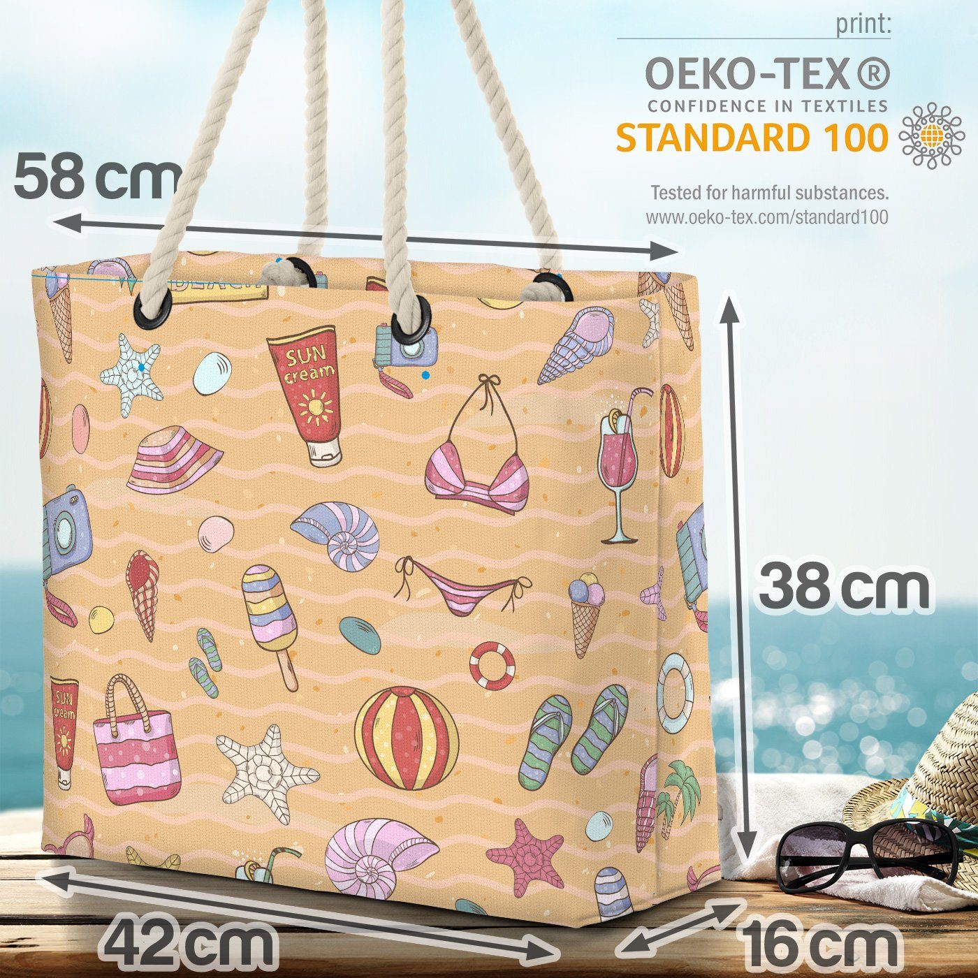 (1-tlg), VOID Sonne Strandtasche Cocktail Sommer Beach Kamera Badesachen Strand Ball Meer Bag Urlaub Eis