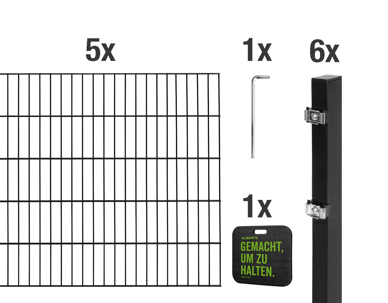 Alberts Doppelstabmattenzaun Grundset, (Set), Höhe: 80-200 cm, Gesamtlänge: 4-30 m, zum Einbetonieren