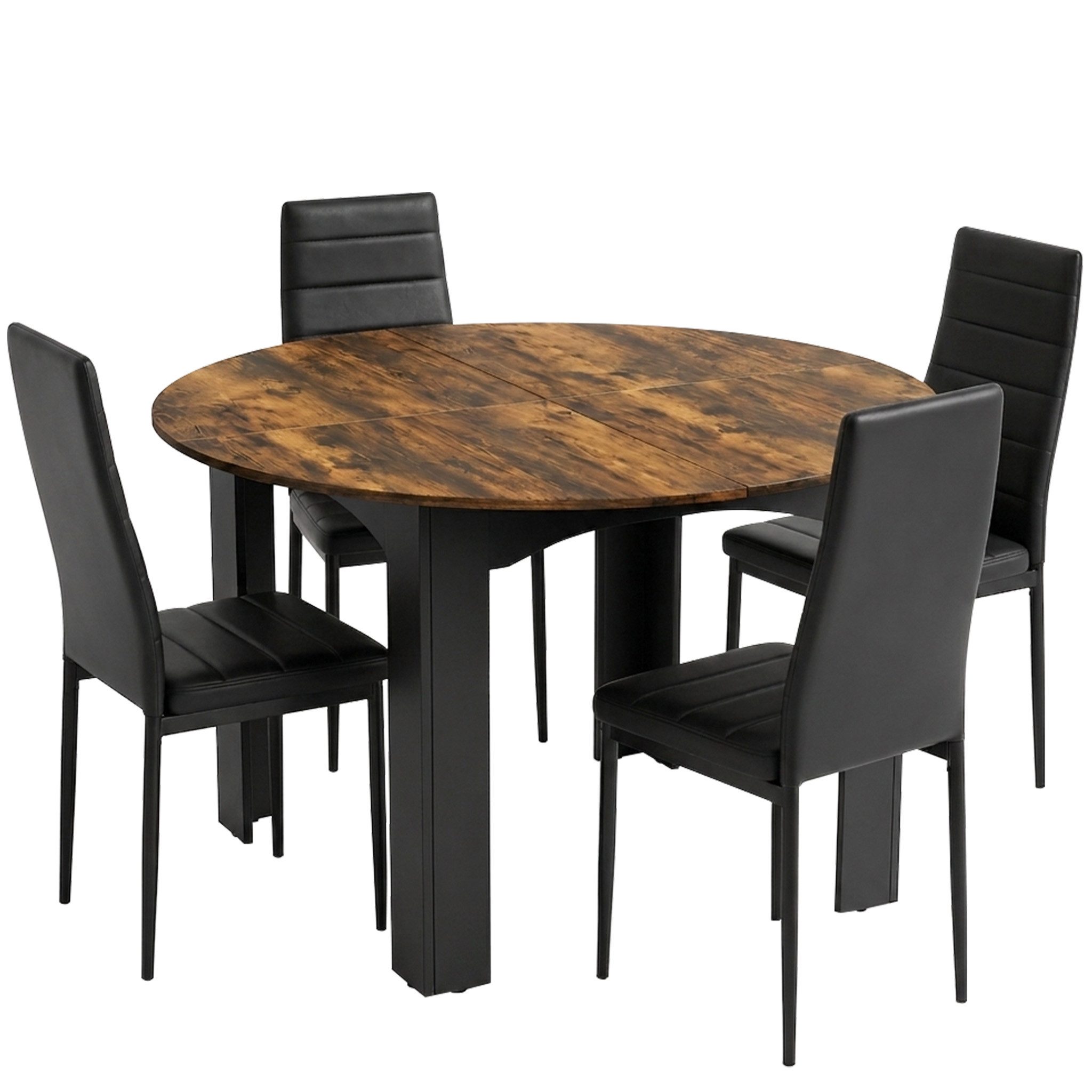 Mondeer Essgruppe Esszimmergruppe (Set, 5-tlg), (Esstisch 120 cm rund mit 4 Stühlen), EsszimmerSet für kleine Küchen & Apartments, Platzsparend