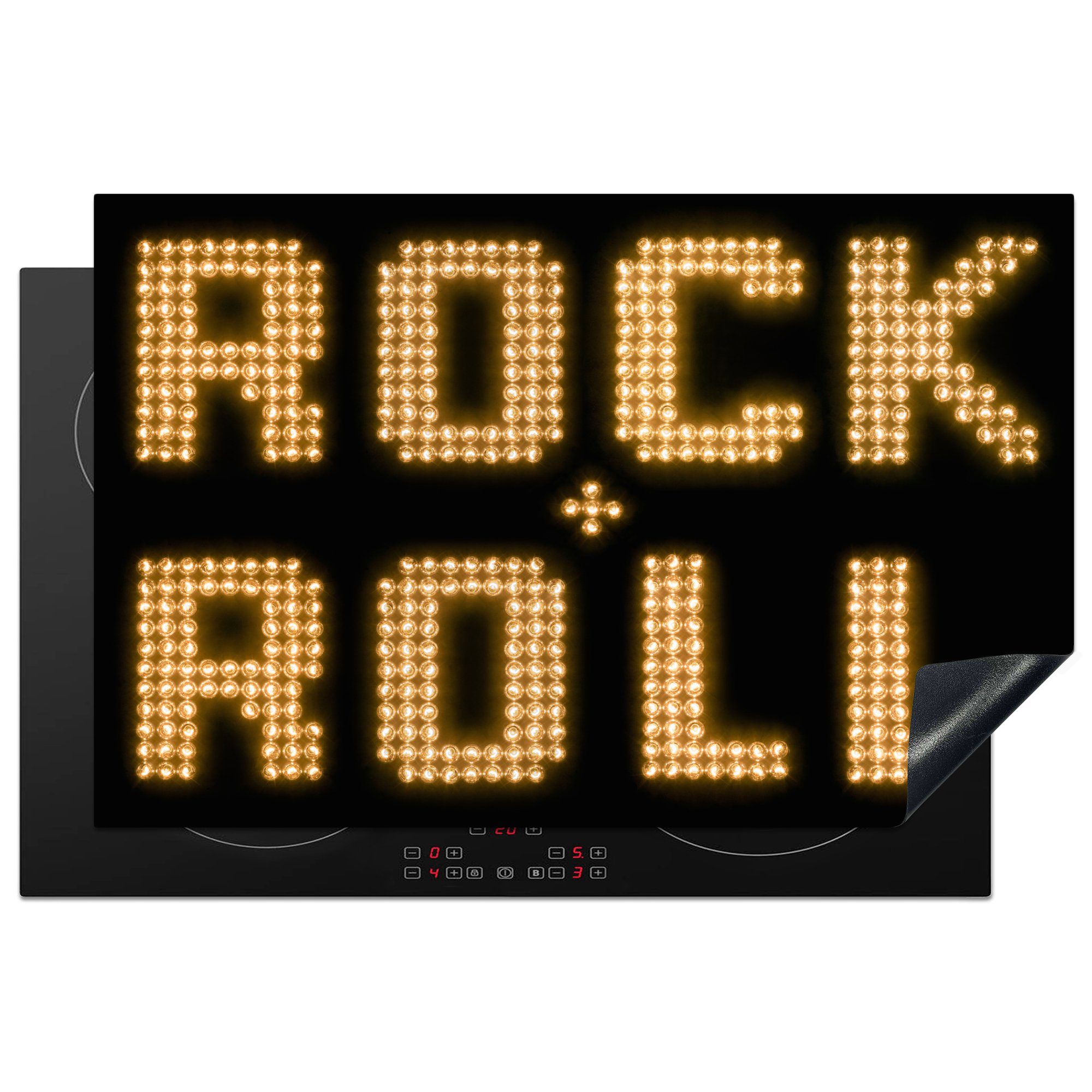 Ceranfeldabdeckung Rock Text küche, Induktionskochfeld Roll Herdblende-/Abdeckplatte (1 Der cm, Glühbirnen, die 'n' Vinyl, in tlg), 81x52 MuchoWow Schutz für