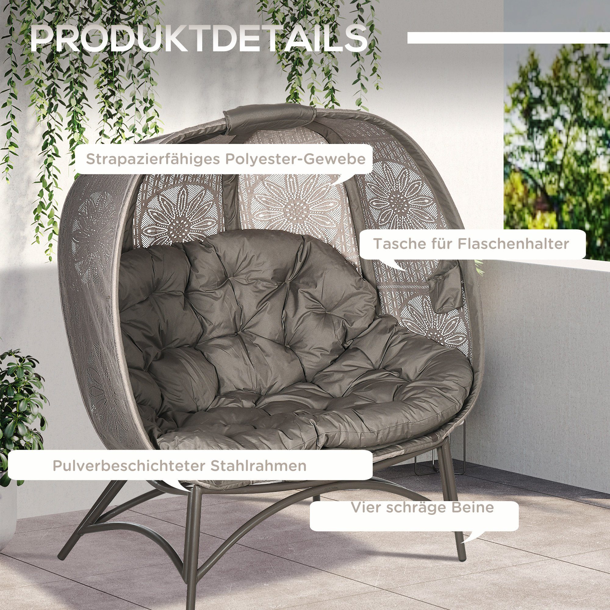 Outsunny Papasansessel Sandbraun - Klappbarer Loungesessel Für Garten & Balkon