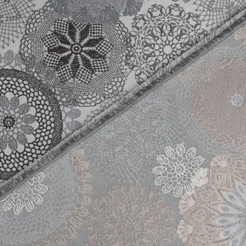 Stoff Möbelstoff Polsterstoff Dekostoff Doily Mandala Blumen grau 1,40m