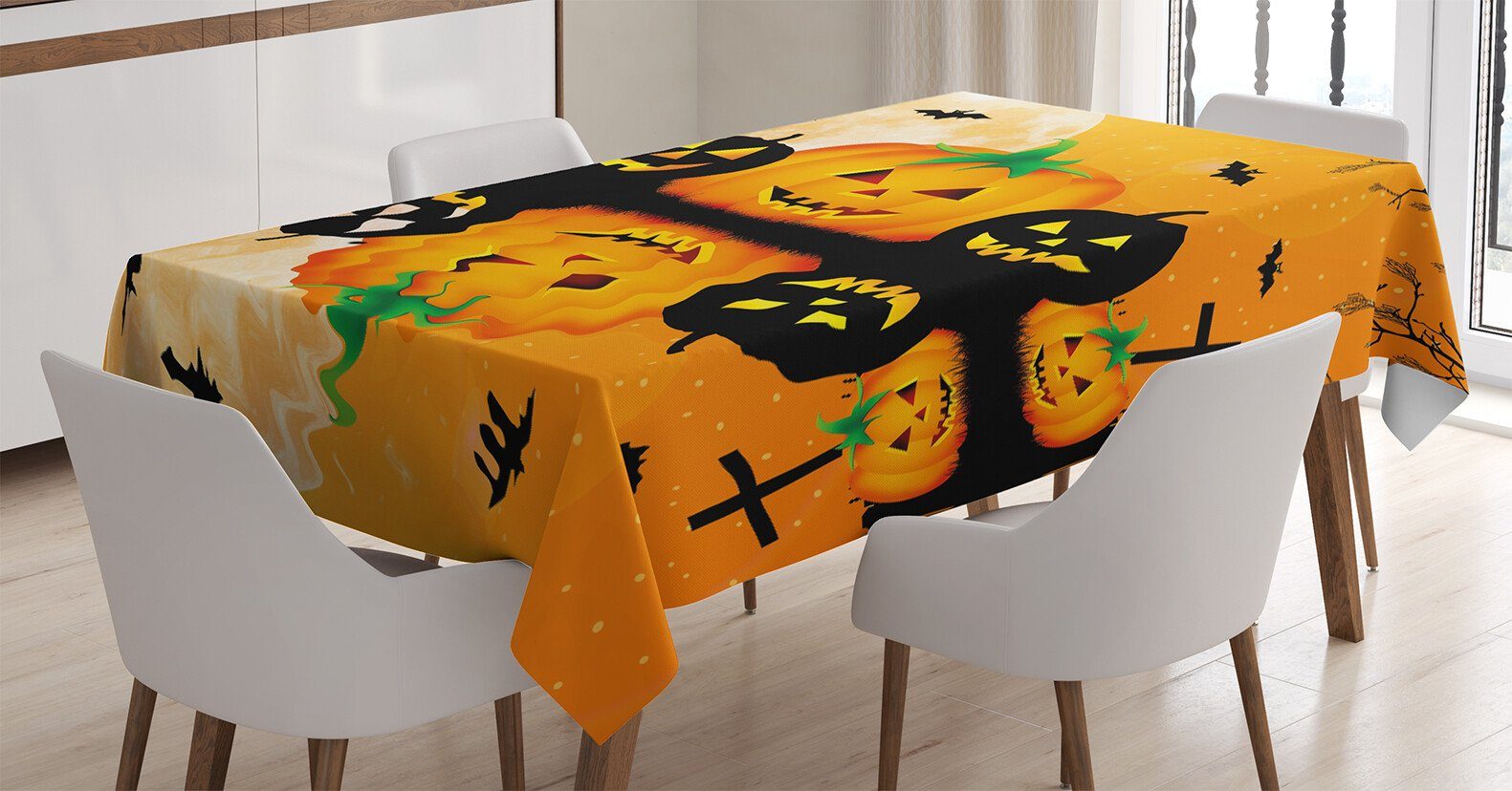 Abakuhaus Tischdecke Farbfest Waschbar Außen den Scary Farben, Klare Für Halloween Bereich Pumpkin geeignet