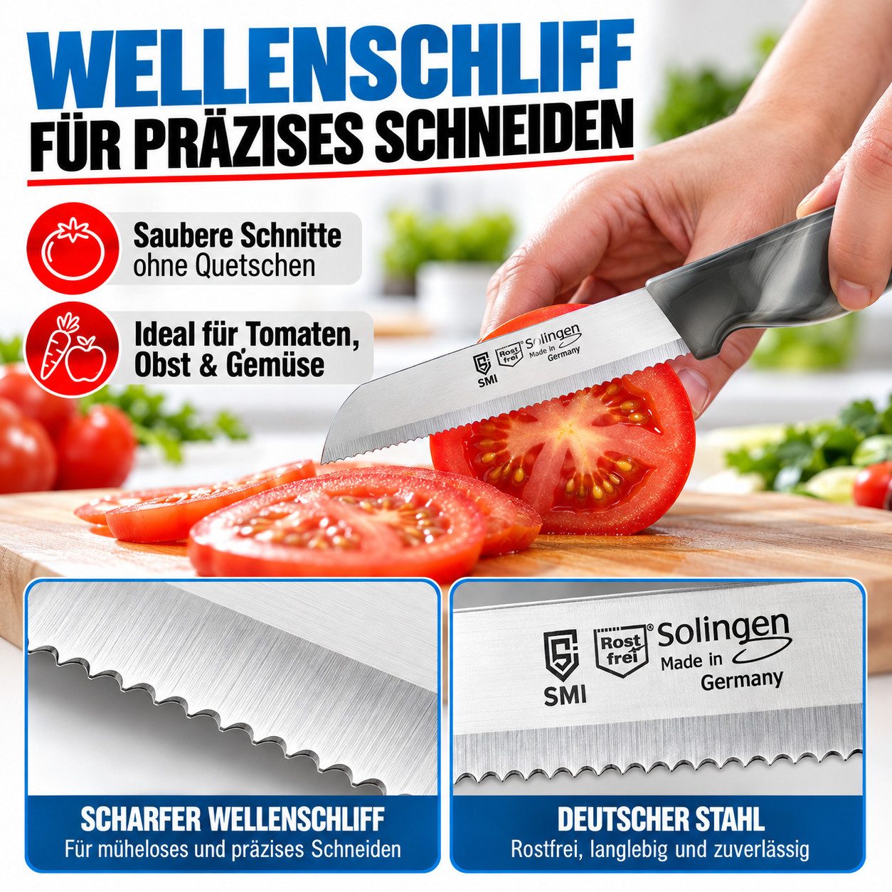 SMI Schälmesser Solingen Obstmesser Wellenschliff 12-tlg Küchenmesser Gemüsemesser – Bild 4 von 5