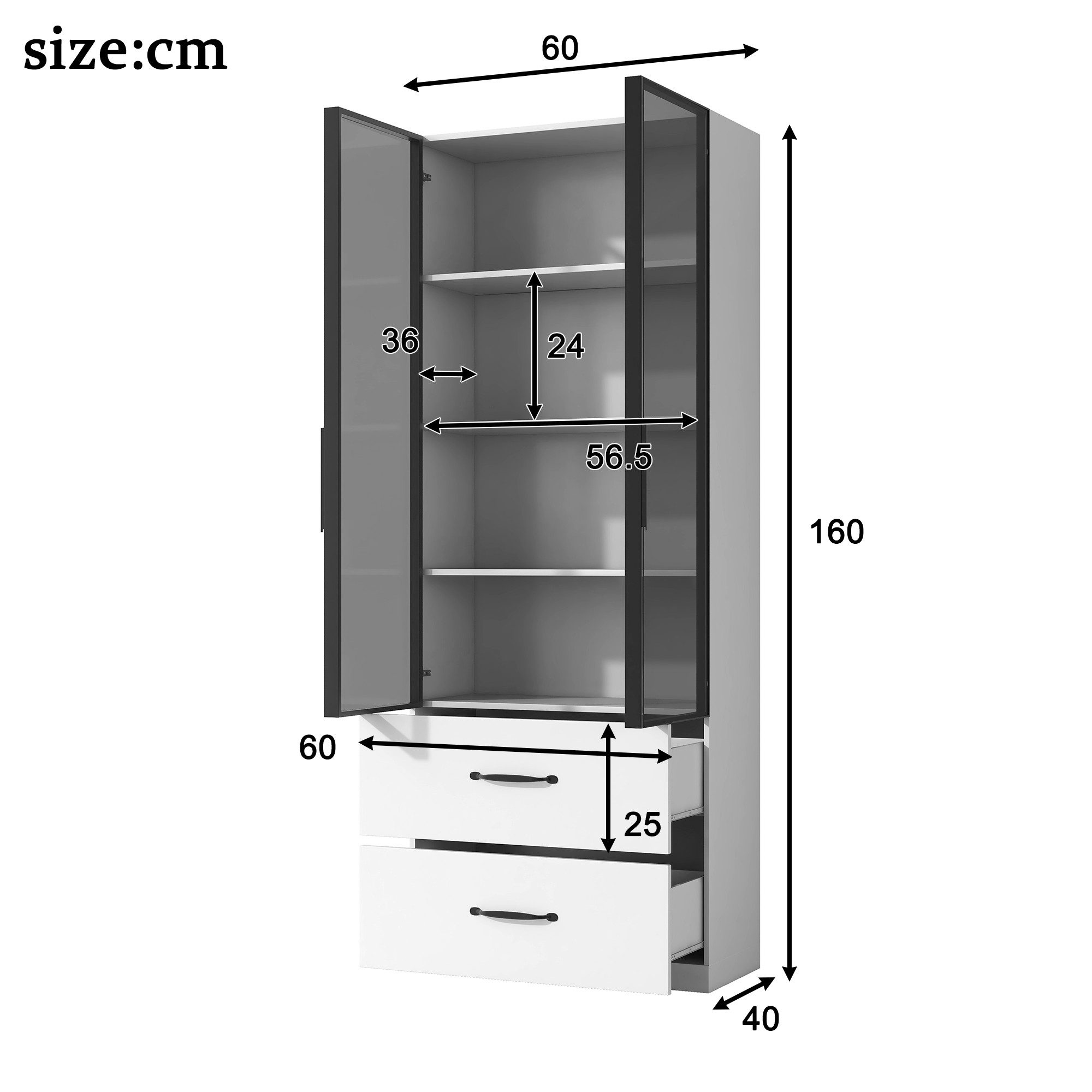 Celya Glasvitrine LED-Vitrine 60×40×160 cm, Glasvitrine, günstig online kaufen