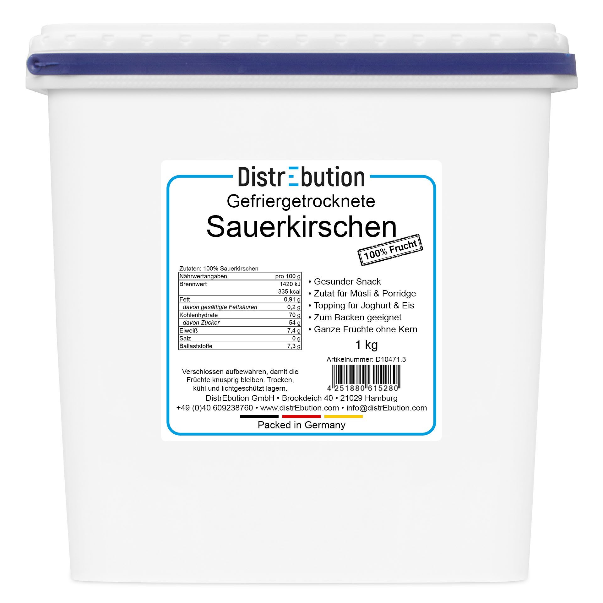DistrEbution Trockenfrüchte Sauerkirschen Gefriergetrocknet Ohne Zusätze, 100% Frucht, 1000 g