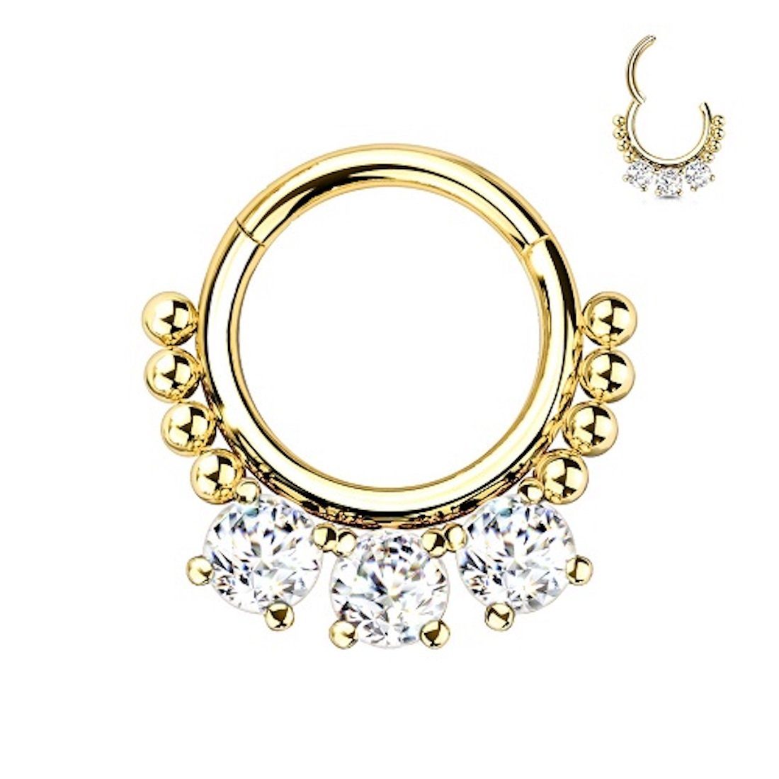 Nasenpiercing Septum Piercing Ring Segmentring Clicker Scharnier 3 Kristallen Perlen
