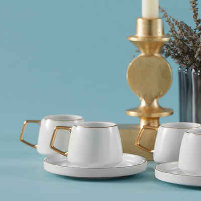 Karaca Kaffeeservice Saturn Türkische Кофейные чашки-Set für 6 Personen, 12 Stück, Weißgold
