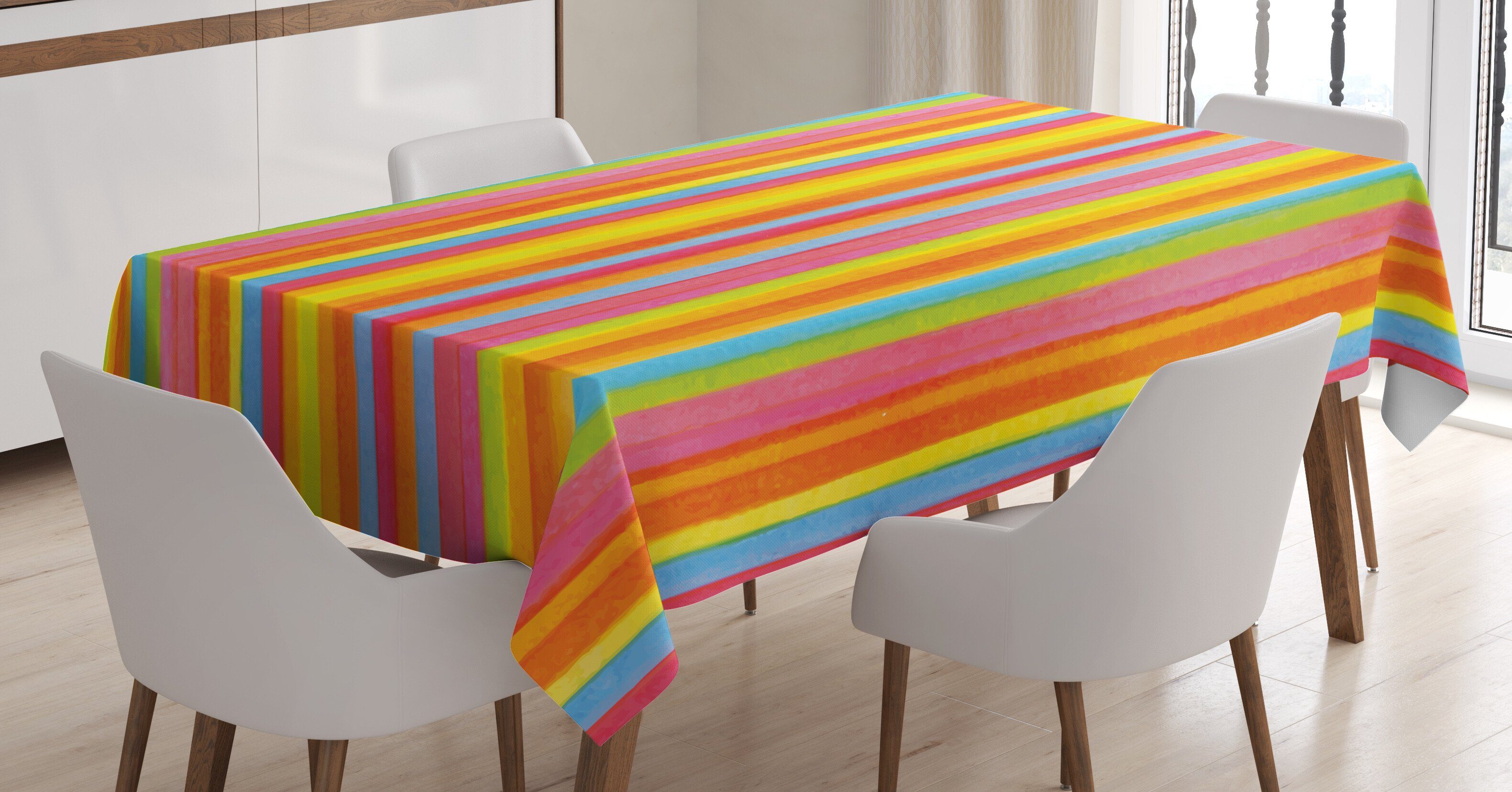 Abakuhaus Tischdecke Farbfest Waschbar Für den Außen Bereich geeignet Klare Farben, Gestreift Vertikale Bunte Zeilen