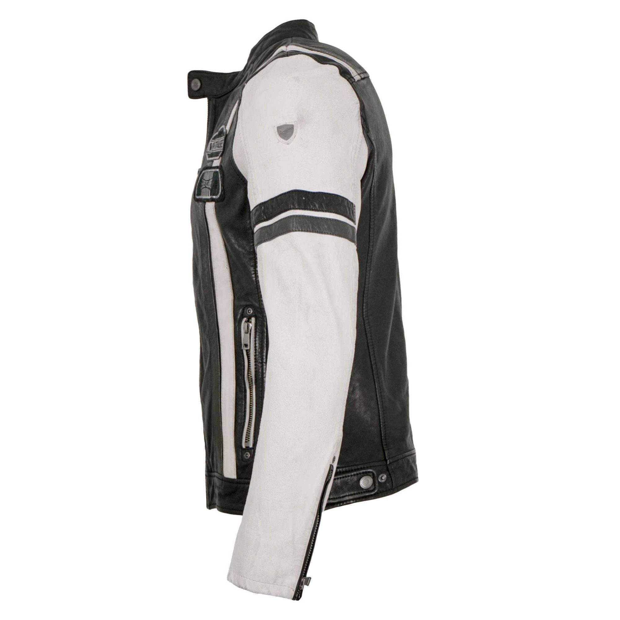 Mauritius Lederjacke MMJusco Mauritius - Herren Lederjacke Racingjacke Lammnappa schwarz weiß