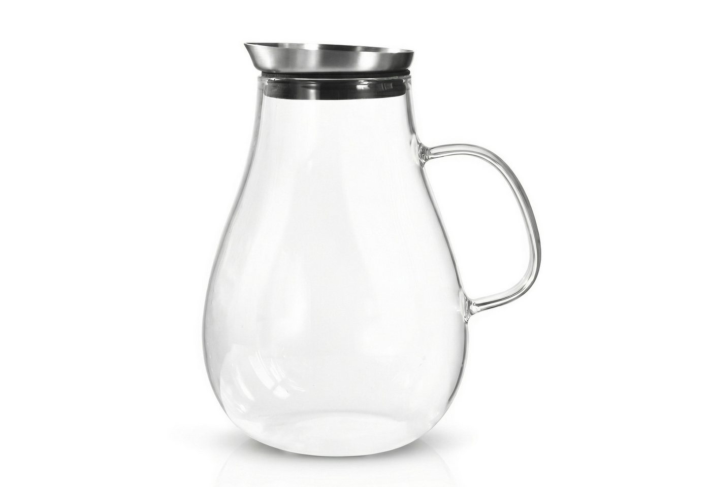Arendo Karaffe Glaskaraffe 2,5 L, Edelstahldeckel, Henkel, Grobfilter, Wasserkaraffe, (1-tlg), Borosilikatglas, 2500 ml, Sieb, hitze- und kältebeständig, BPA-frei