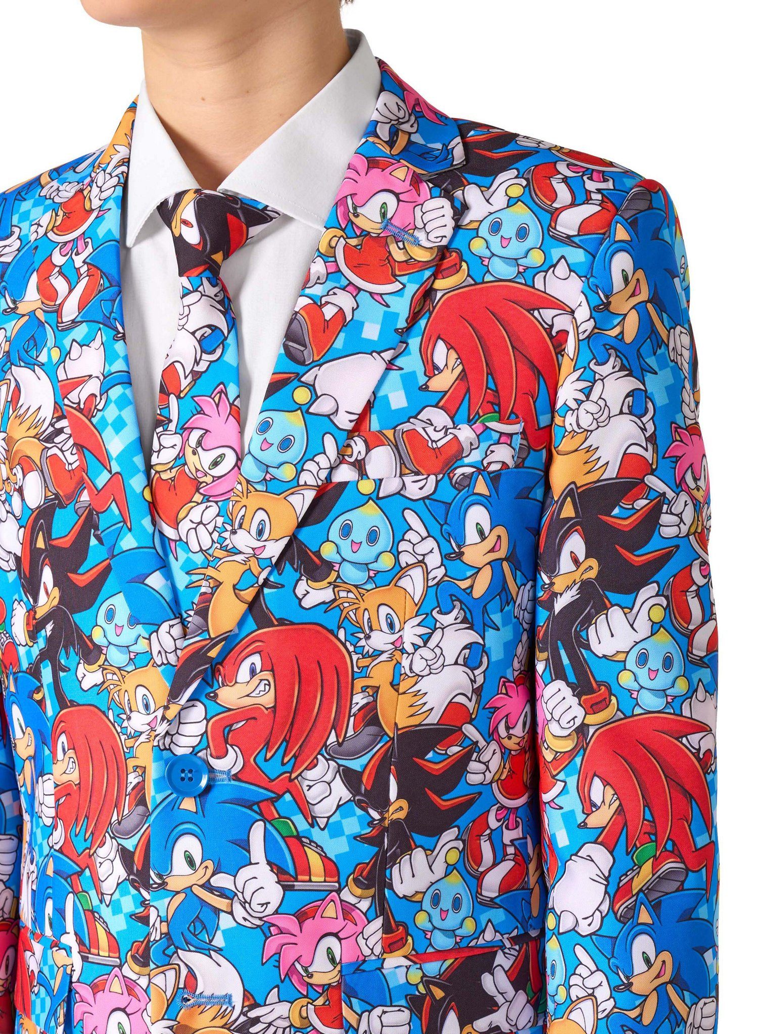 Opposuits Partyanzug Sonic the Hedgehog Anzug für Jugendliche, Ein Anzug wie ein Wimmelbild: Sonic und Co. in wildem Gewusel