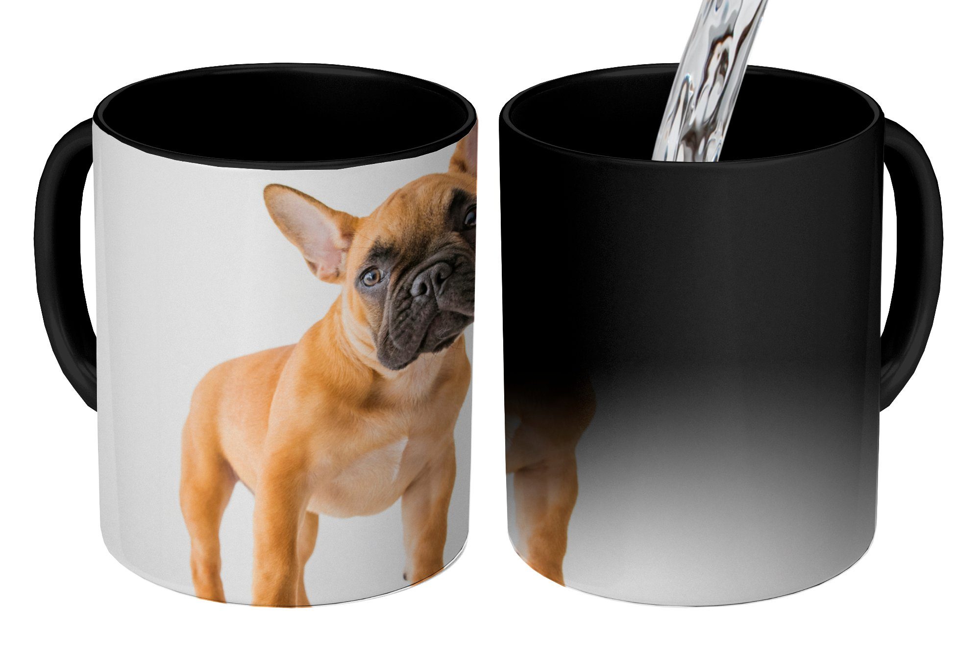 MuchoWow Tasse Französische Bulldogge Geschenk Farbwechsel, Kaffeetassen, Zaubertasse, Keramik, Braun - Weiß, Teetasse, 