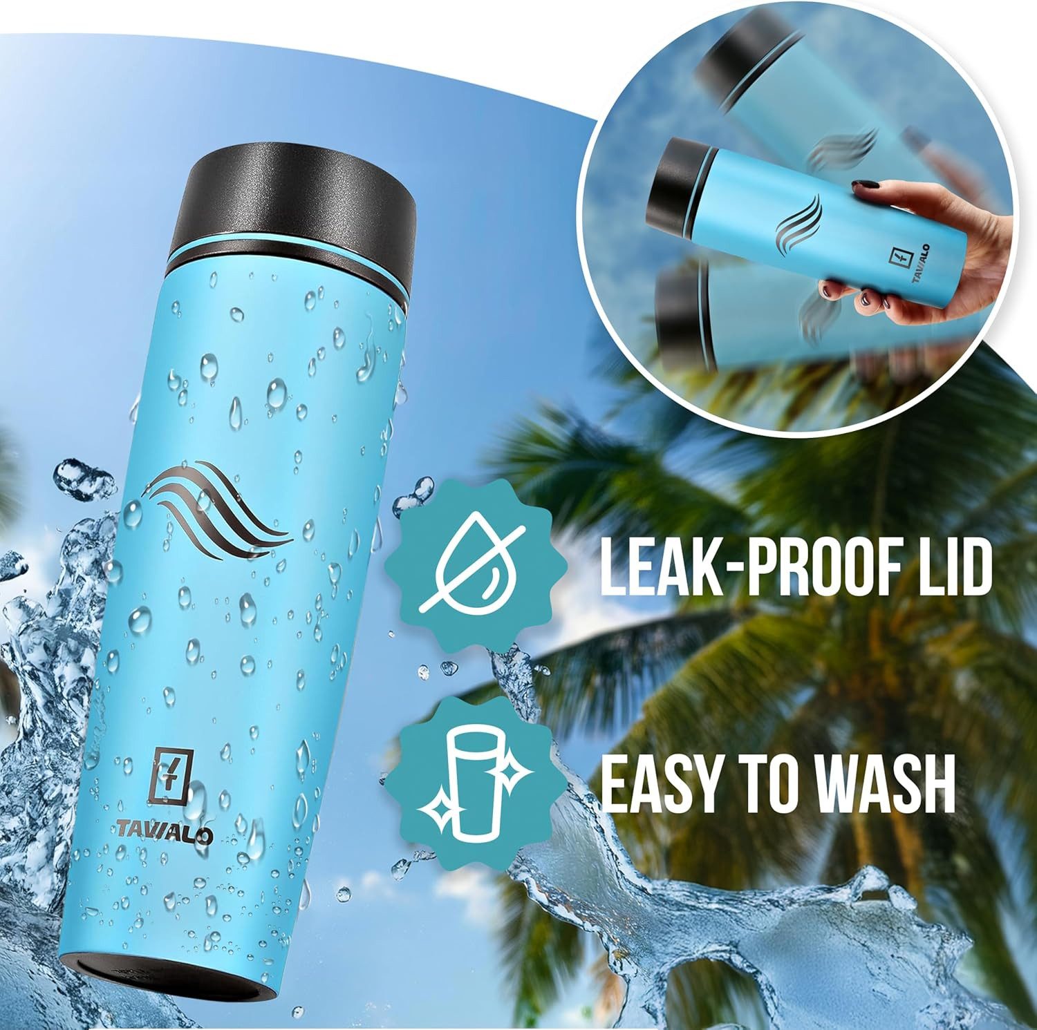 TAVIALO Isolierflasche 460ml mentholblau matt Inox Edelstahl,Pulverbeschichtung, Kaffeebecher, ideal für Reisen, Schule, Camping, Wanderungen, beim Sport