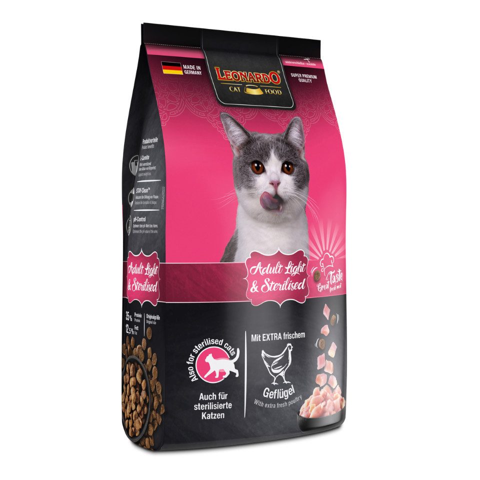 Leonardo Catfood Adult Light & Sterilised - Trockenfutter mit reduziertem Energiegehalt, Trockenfutter für: Katzen