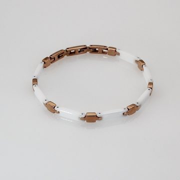 ELLAWIL Edelstahlarmband Gliederarmband Edelstahl- Keramikarmband Handgelenkkette Damenarmband (aus weißer Keramik & rosegoldfarbener Edelstahl, Armbandlänge 19,5 cm, Breite 6 mm x 3 mm), inklusive Geschenkschachtel