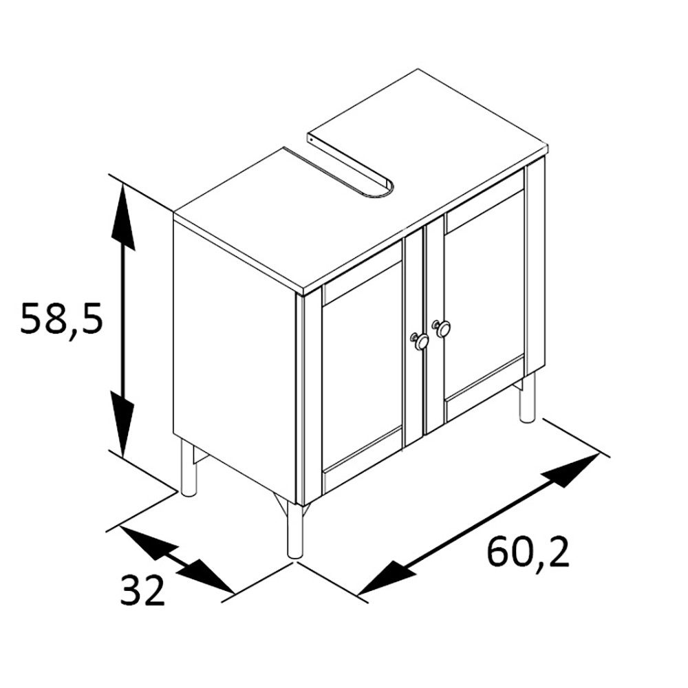 Lomadox Waschbeckenschrank JONA-80 60cm breit mit 2 Türen in blau