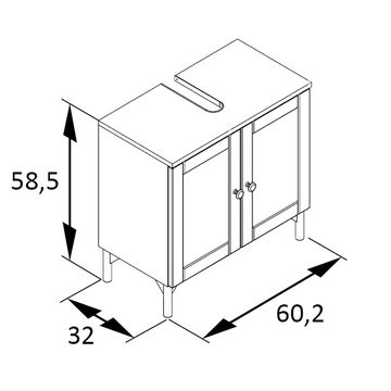 Lomadox Waschbeckenunterschrank JONA-80 60cm breit mit 2 Türen in Eiche weiß matt