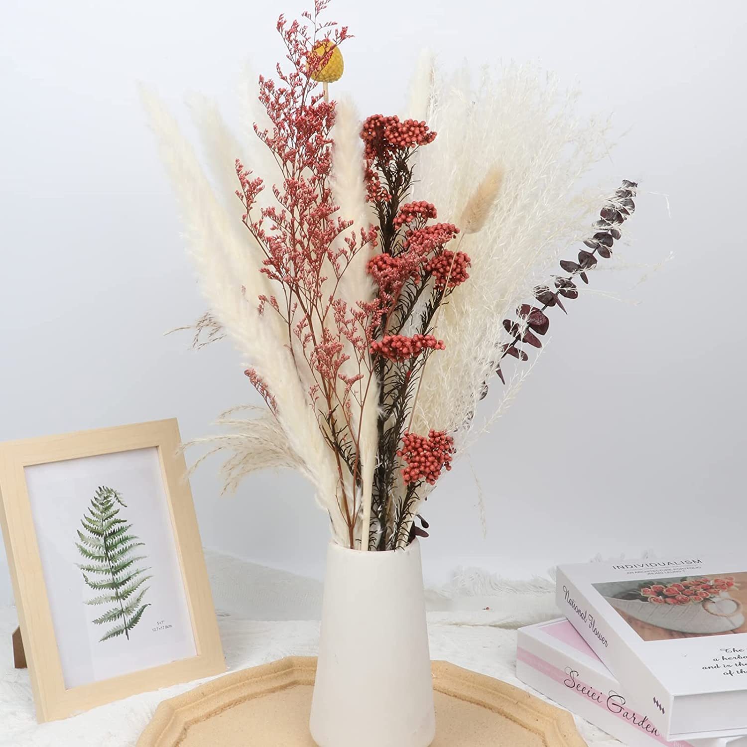 Trockenblume Pampasgras Trockenblumen,43 Stück Getrocknete Pampasgras-Dekoration Flauschige Getrocknete Blumen, Forrlite, Höhe 44 cm, Getrocknete Blumenarrangements für Zuhause, Hochzeit, Tischdekoration