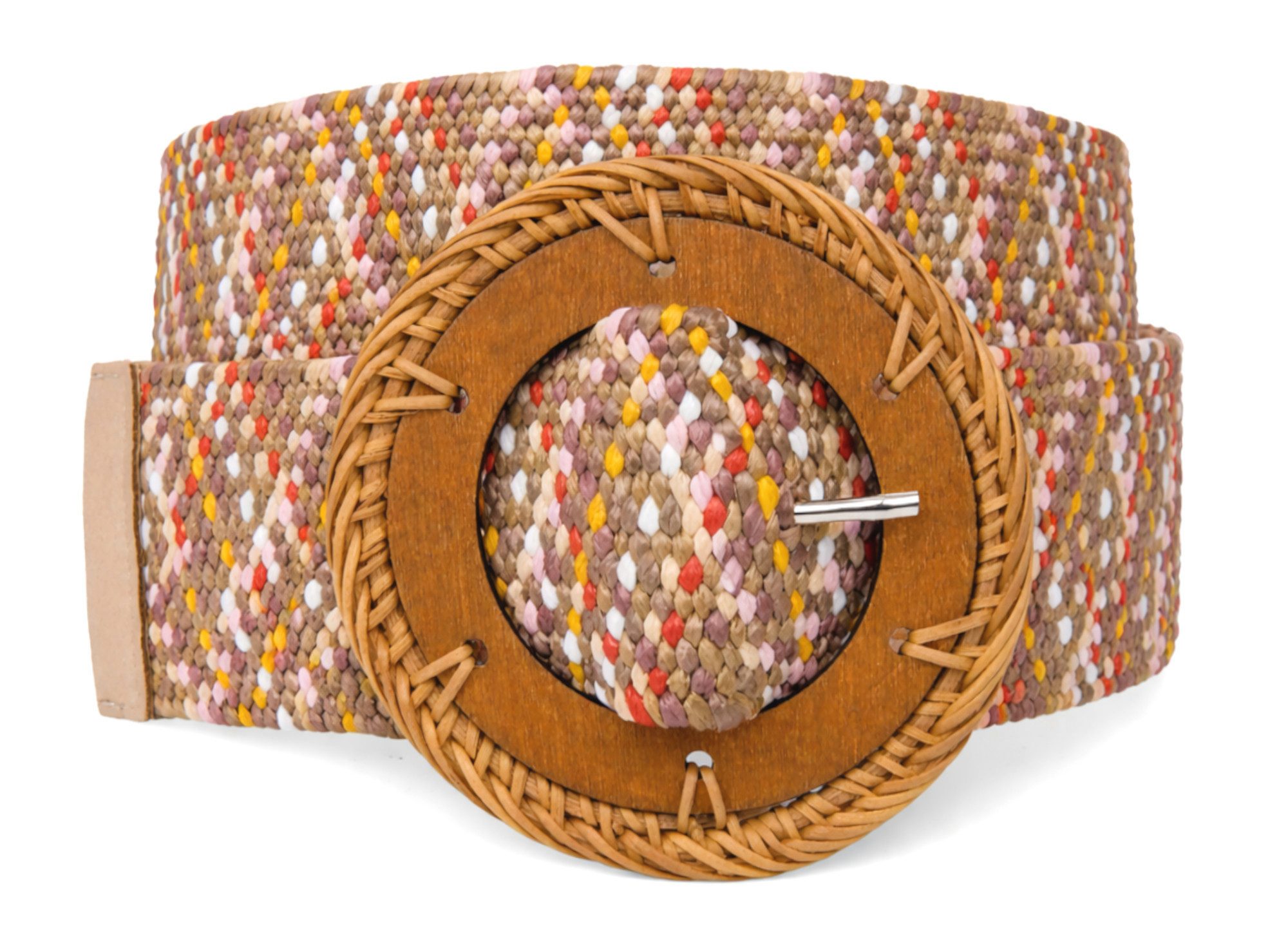 Ella Jonte Flechtgürtel Boho-Taillengürtel mit großer runder Holz-Bast-Schnalle