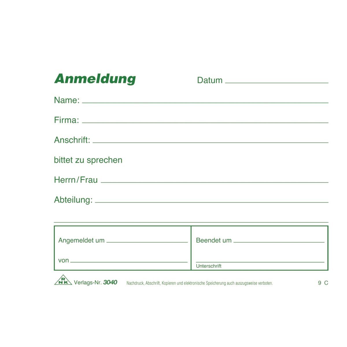 RNK Verlag Formularblock Besucher-Anmeldung - Block 50 Blatt DIN A6 quer. (10 Stück)