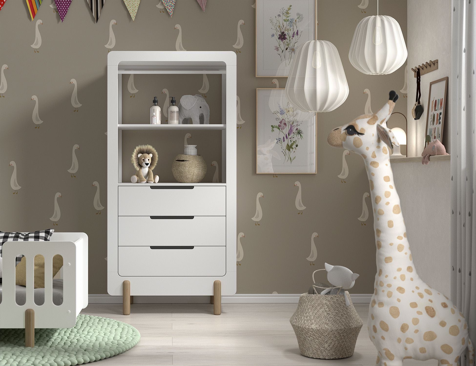 Vipack Stauraumregal, als Regal o. Hängemöglichkeit nutzbar, 3 gr. Schubladen, Weiß lackiert