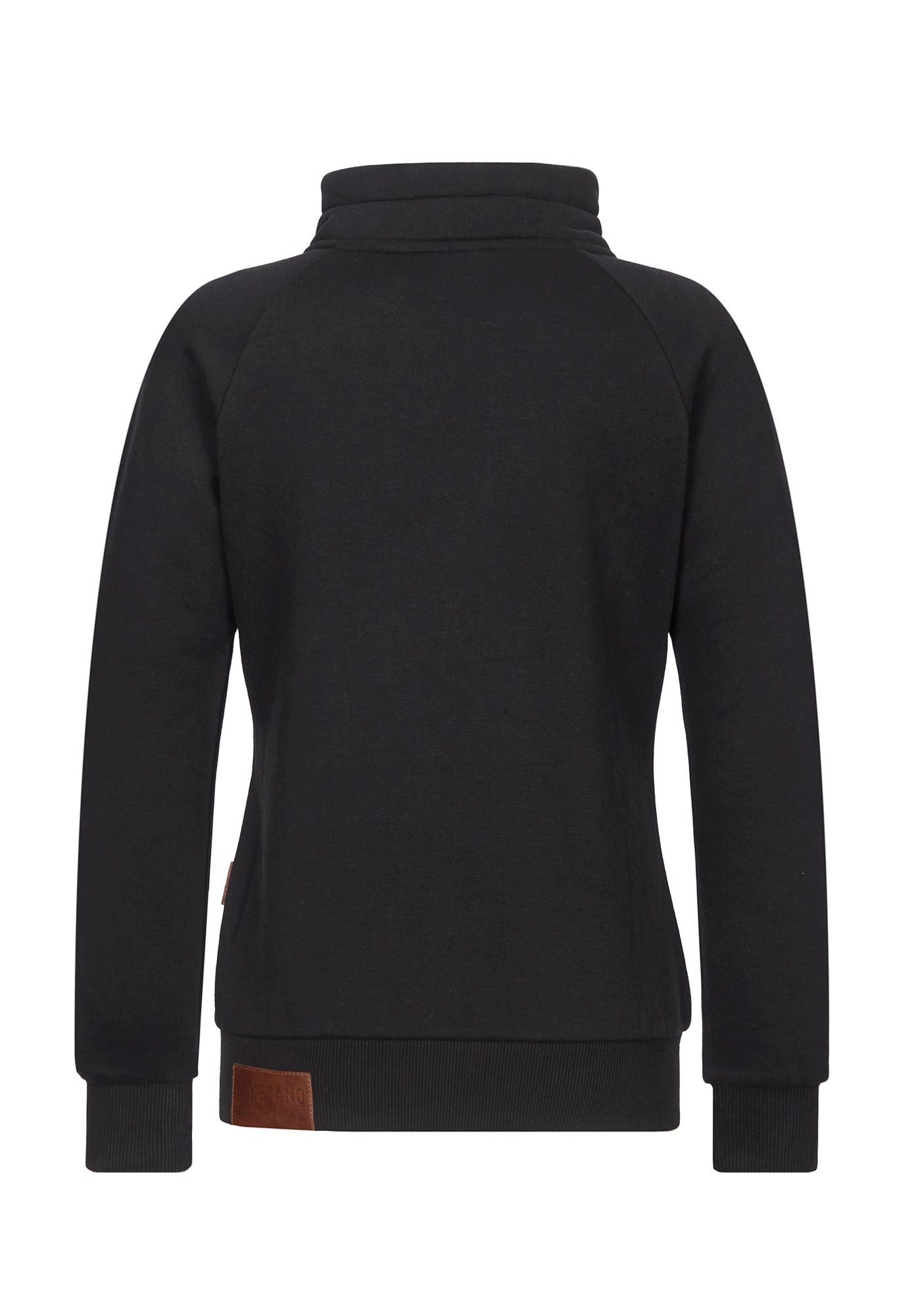 naketano Sweatjacke Damen hoher Stehkragen, Reißverschluss, weiche Sweatware, Rippbündchen seitliche Taschen, Kordelzug, Logo-Patch, casual, Streetwear, meliert – Bild 2 von 5