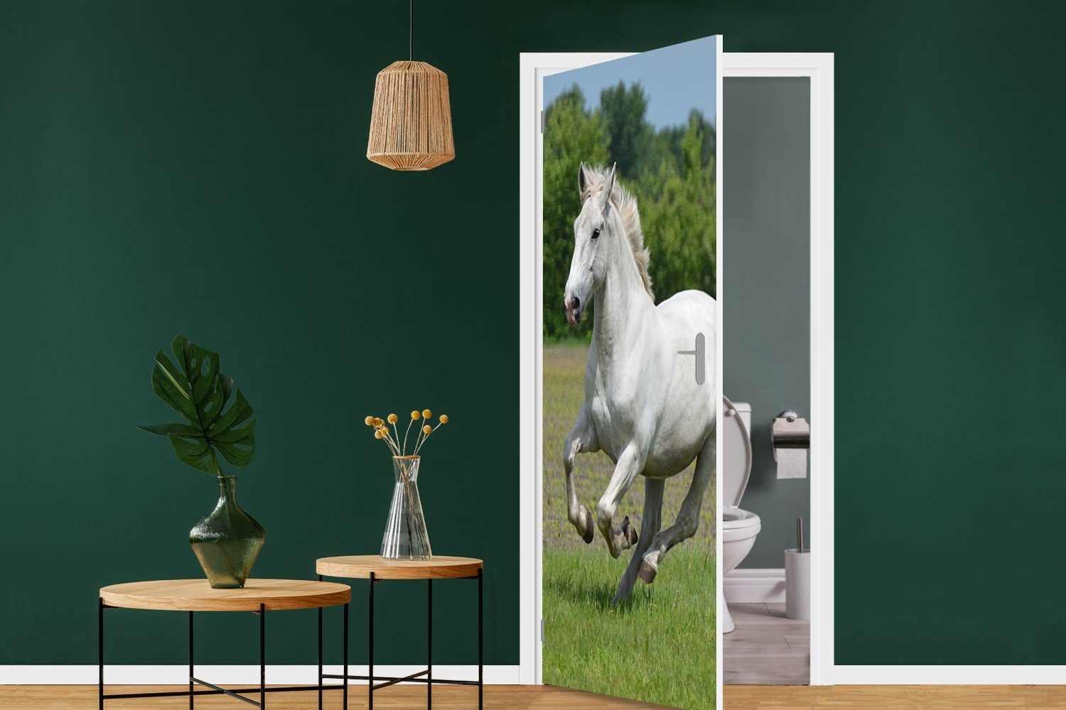 Tür, Pferde Türaufkleber, Fototapete für bedruckt, cm Natur Weiß, Matt, 75x205 (1 St), MuchoWow - Türtapete -