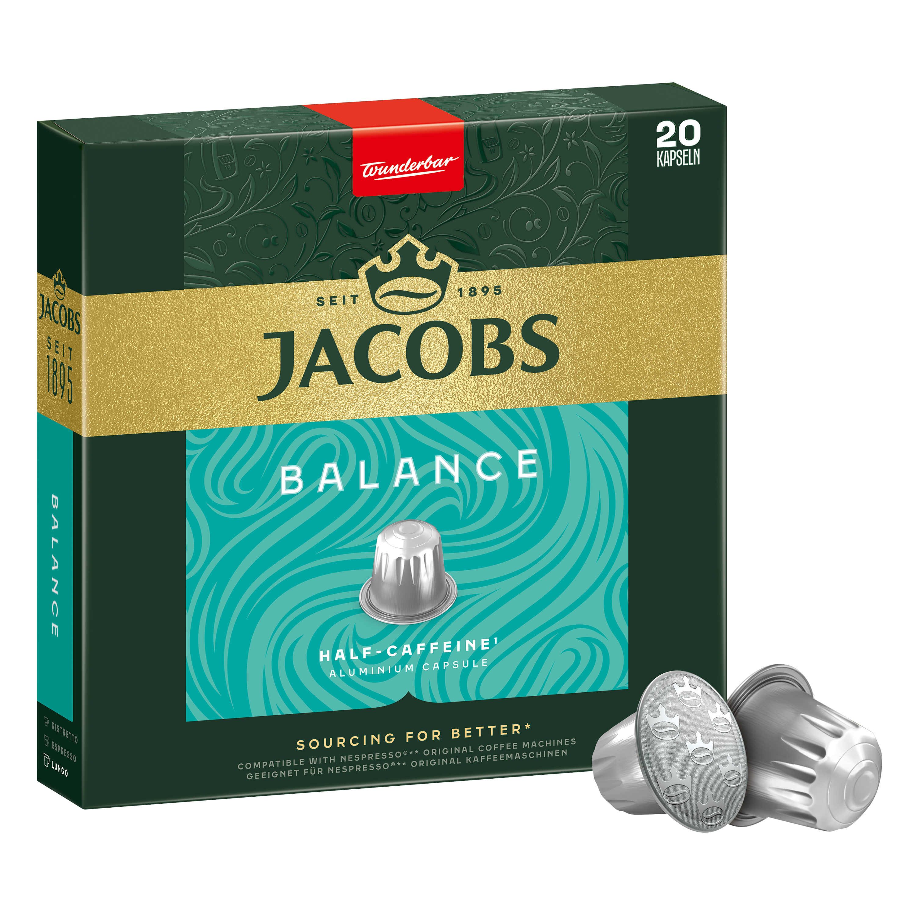 JACOBS Kaffee Kaffeekapseln Balance, 200 Nespresso®* kompatible Kapseln, 1040 g, (Packung, 10er Pack)