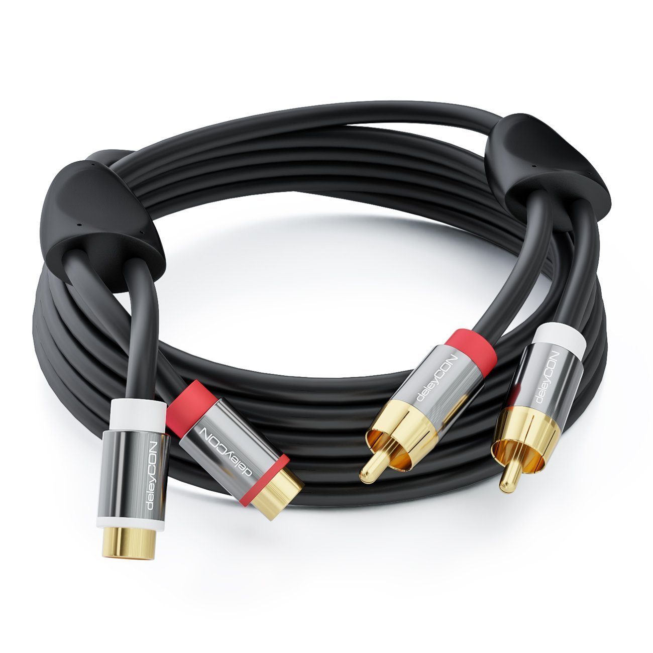 deleyCON deleyCON HQ Cinch Verlängerungs Kabel [3m] 2x RCA Cinch Buchse zu 2x Audio- & Video-Kabel – Bild 4 von 5