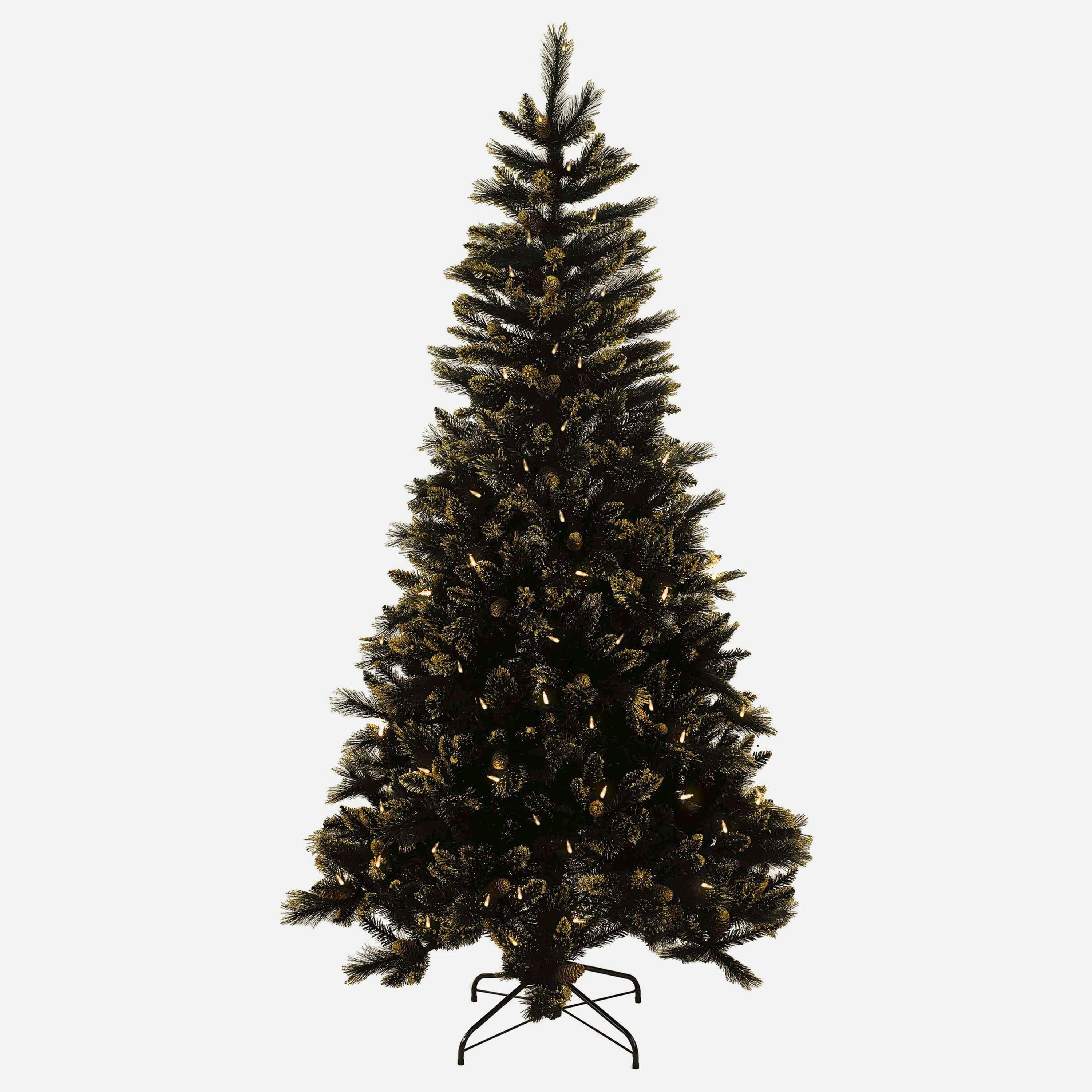 artplants Künstlicher Weihnachtsbaum Weihnachtsbaum ASKER SPEED, mit Zapfen, Goldschimmer, 225cm, Ø120cm