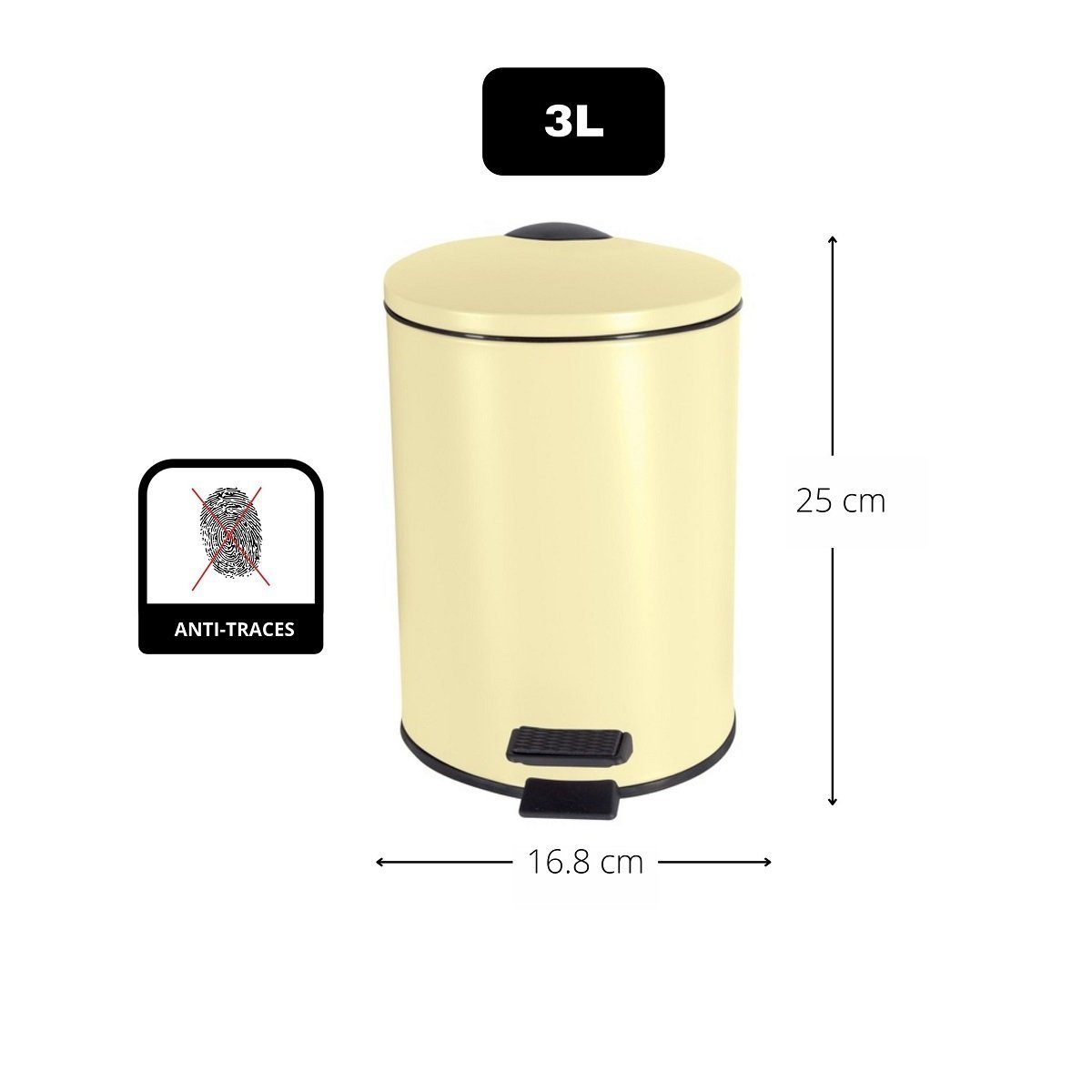spirella Kosmetikeimer ADELAR, Treteimer mit Softclose-Absenkautomatik, herausnehmbarem Inneneimer, Anti-Fingerprint-Beschichtung, matt Finish, 3L, hellgelb