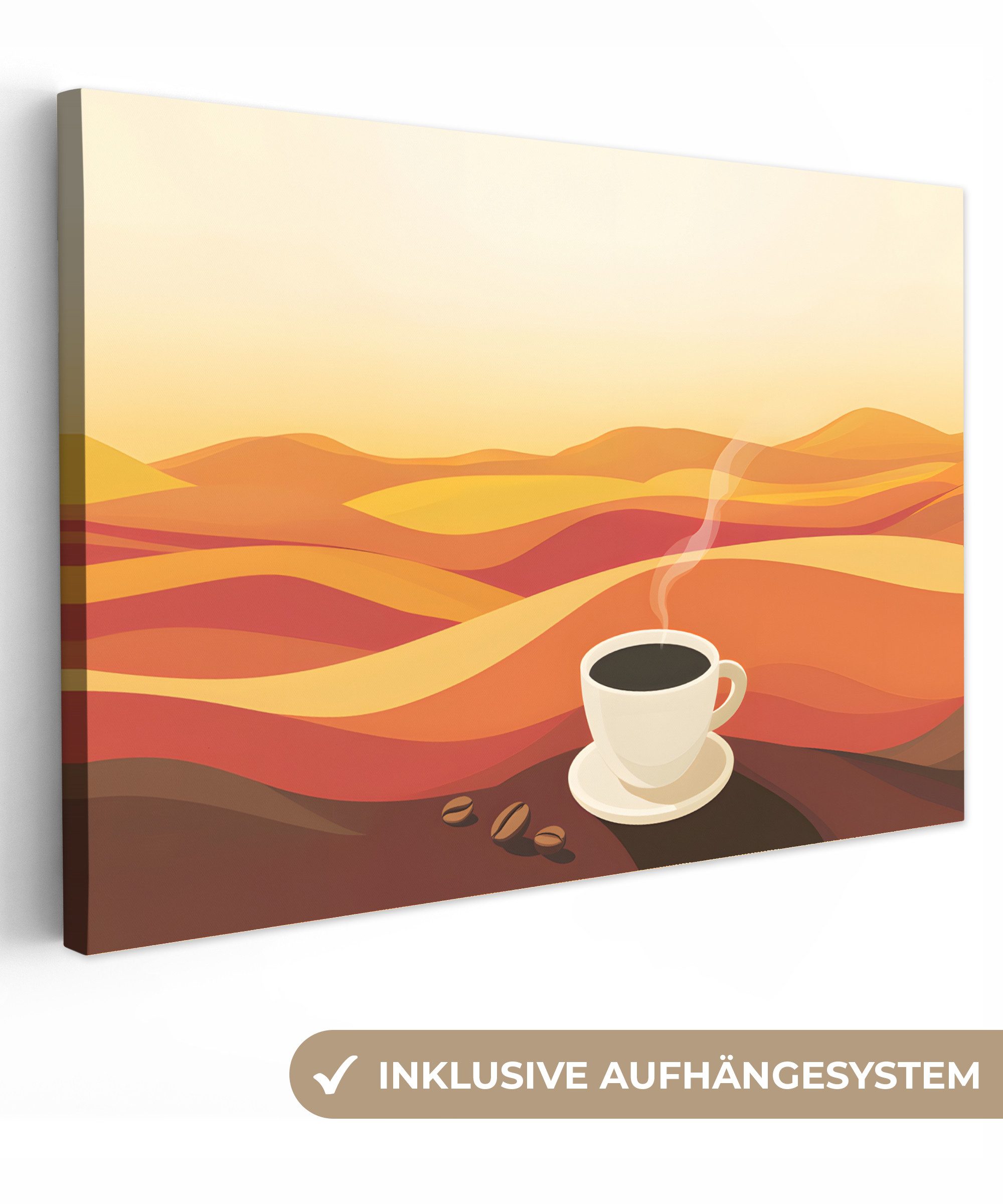 Leinwandbild Kaffee - Landschaft - Orange - Kaffeebohnen