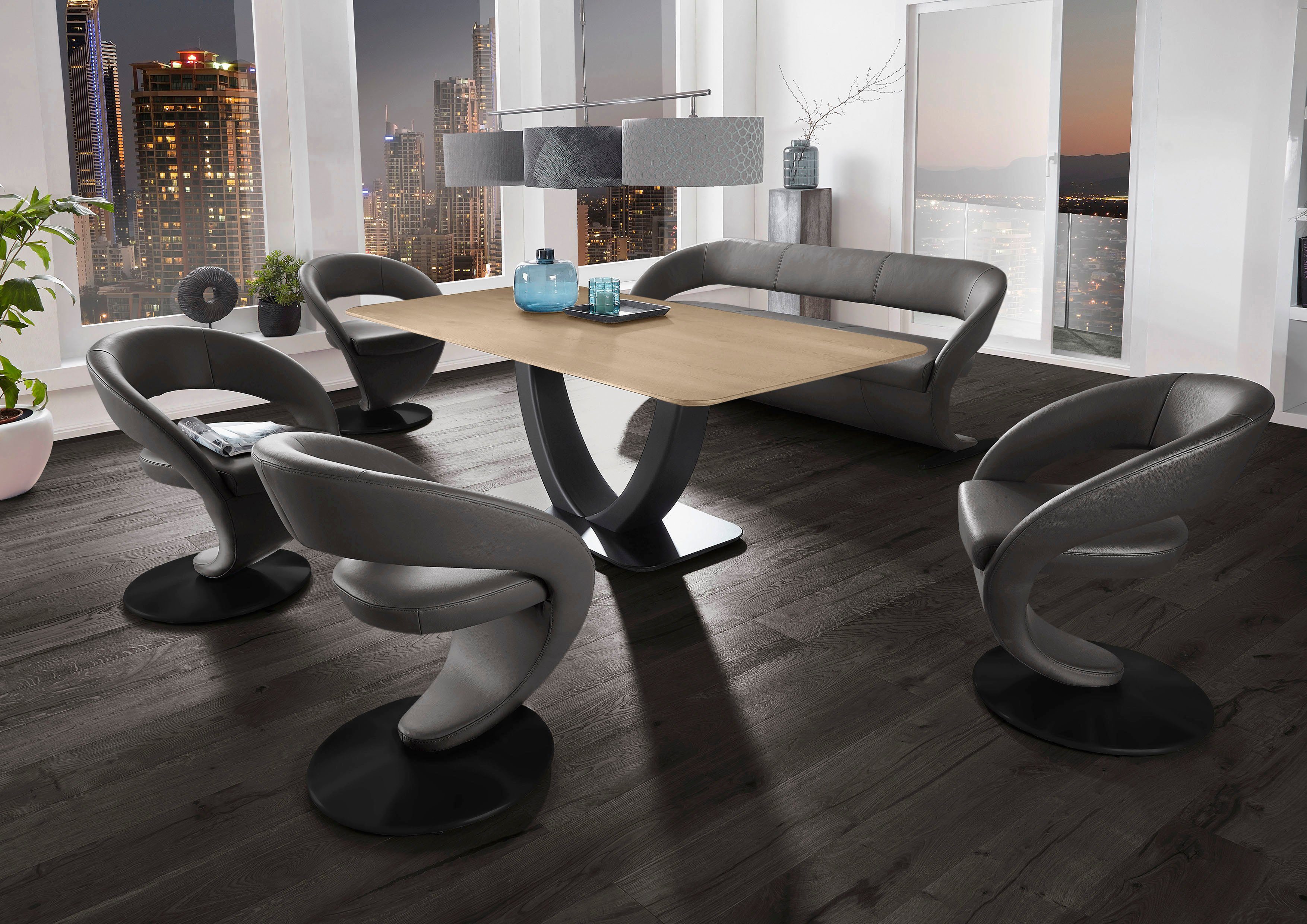 und Tisch mit 180x90cm Essgruppe Wohnen in Wave, Design-Solobank Design-Drehstühlen Komfort 4 & (Set), K+W